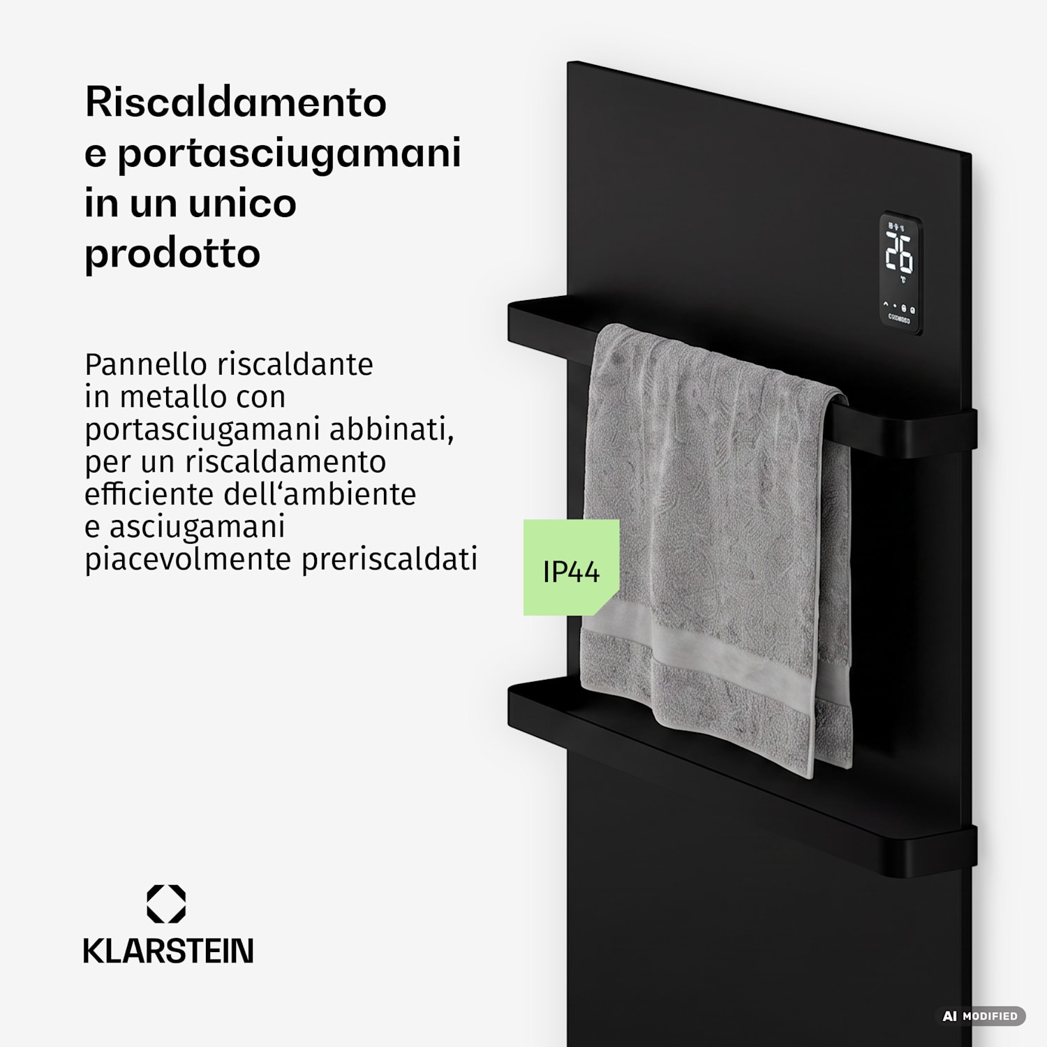BathRadiant Smart Pannello radiante a infrarossi | 600 W | 10 m² | Comando touch e assistente vocale  Nero