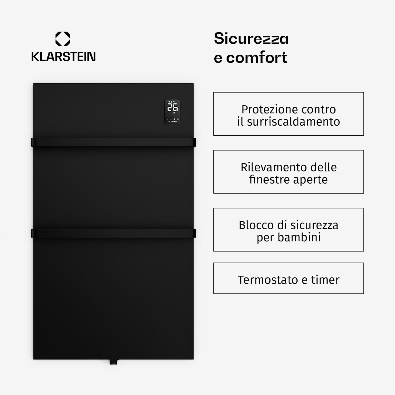 BathRadiant Smart Pannello radiante a infrarossi | 600 W | 10 m² | Comando touch e assistente vocale  Nero
