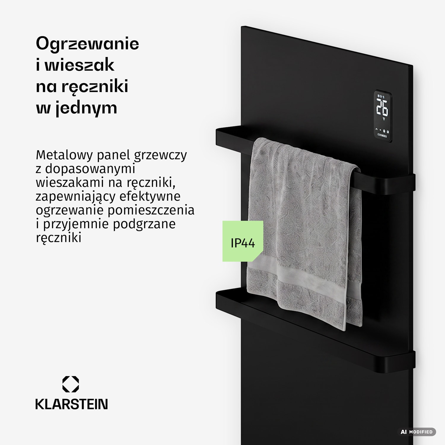 Panel na podczerwień BathRadiant Smart | 600 W | 10 m² | Sterowanie dotykowe i asystent głosowy  Czarny