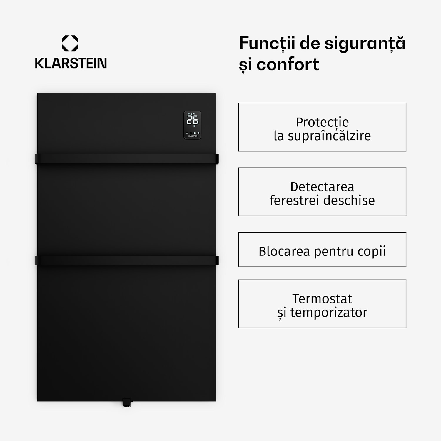 Panou cu infraroșu BathRadiant Smart | 600 W | 10 m² | Control tactil și asistent vocal  Negru