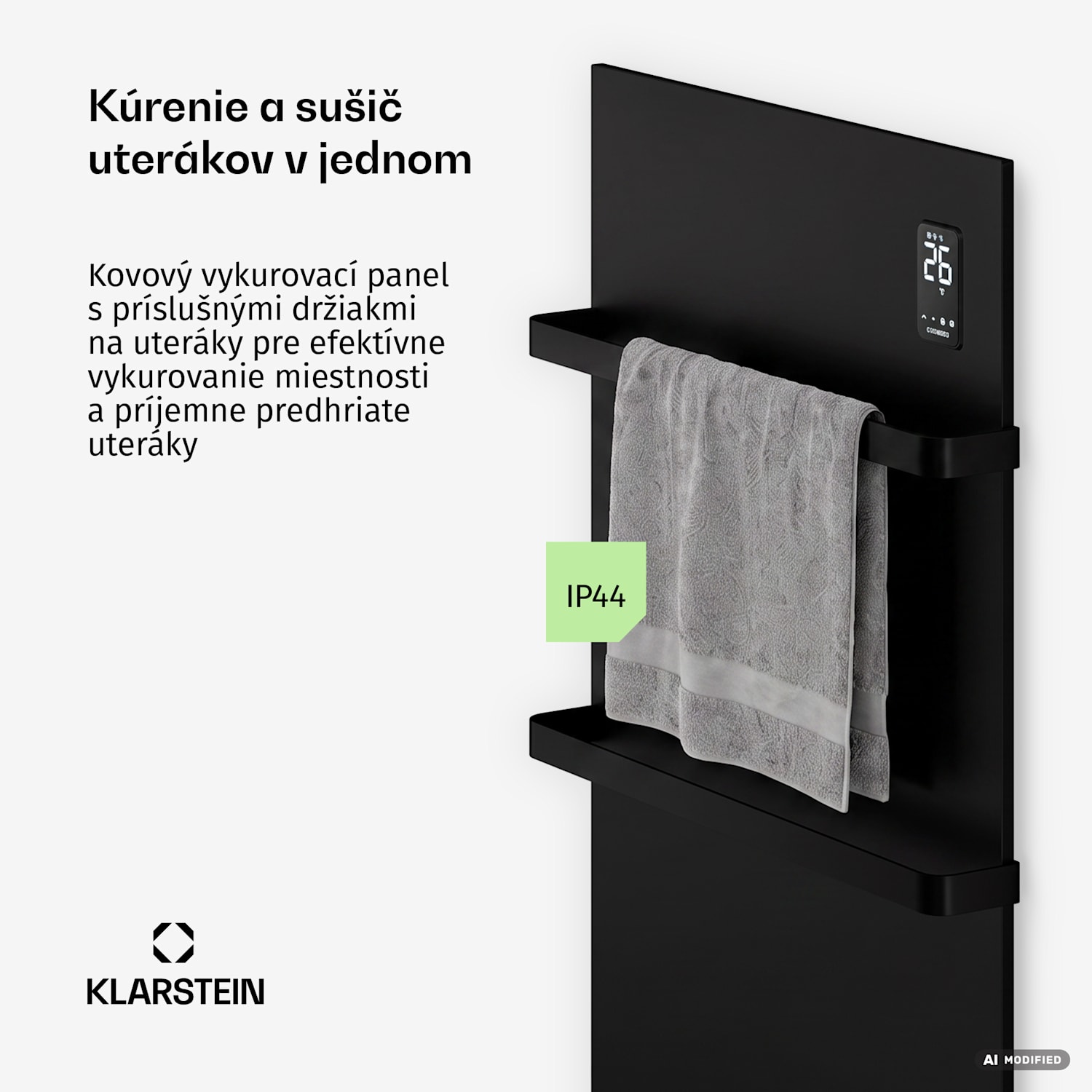 BathRadiant Smart infračervený panel | 600 W | 10 m² | Dotykové ovládanie a hlasový asistent  Čierna