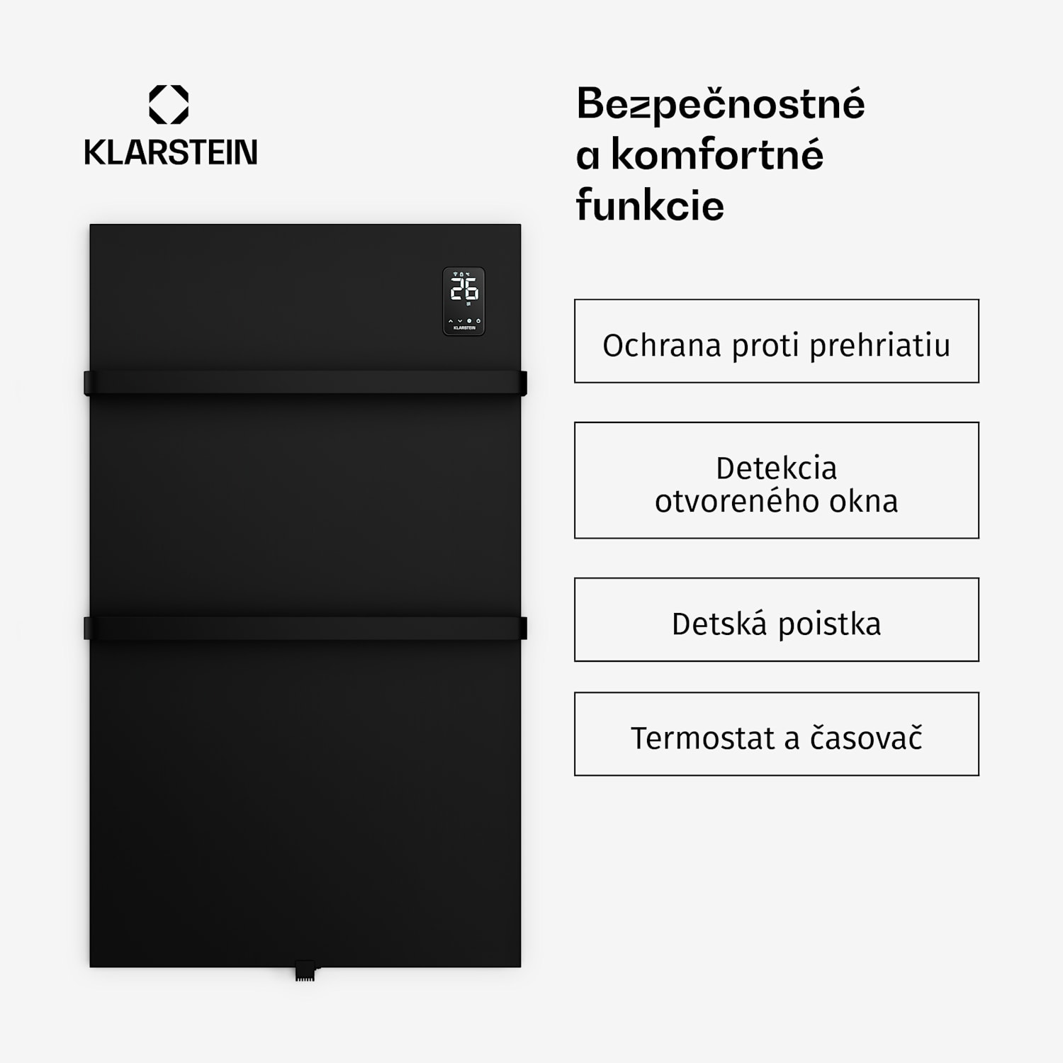 BathRadiant Smart infračervený panel | 600 W | 10 m² | Dotykové ovládanie a hlasový asistent  Čierna