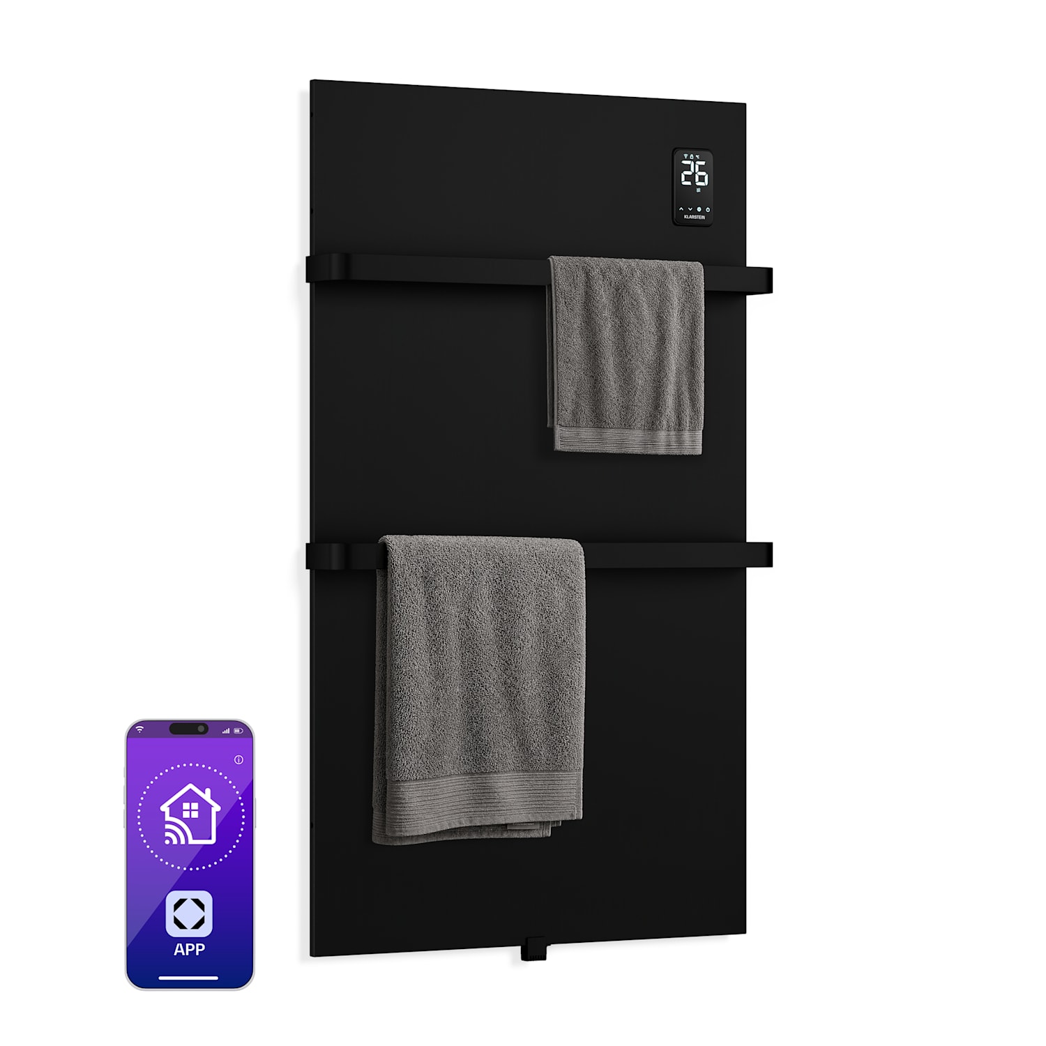 BathRadiant Smart Pannello radiante a infrarossi | 600 W | 10 m² | Comando touch e assistente vocale  Nero