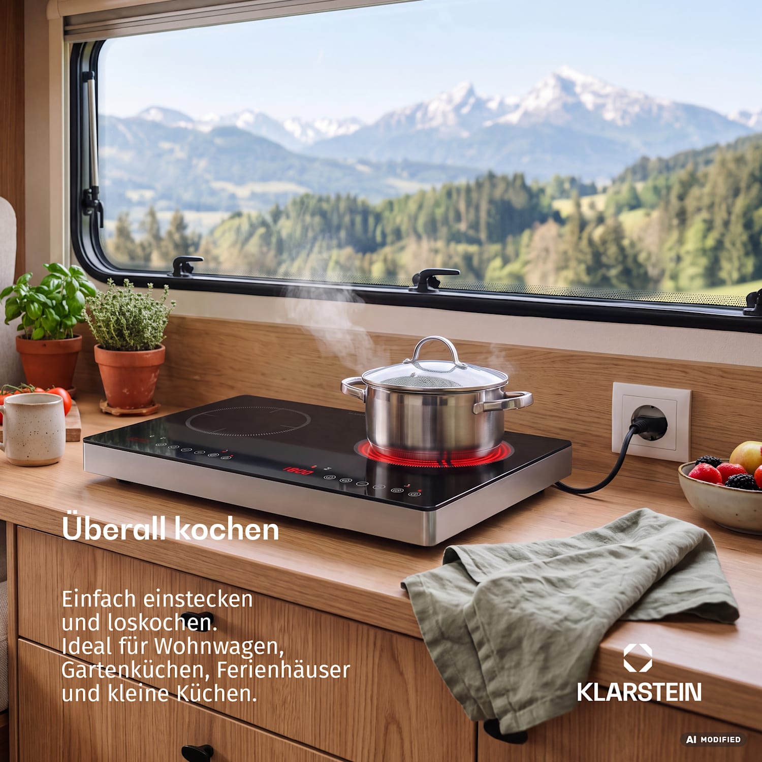 Mistercook Infrarot-Kochplatte | 2 Kochzonen | 3100 W | 9 Leistungsstufen | Touch-Steuerung 