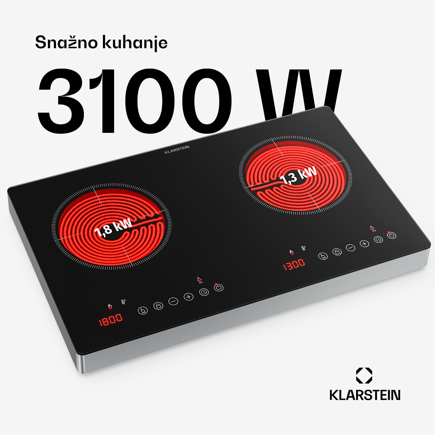 Mistercook infracrvena ploča za kuhanje | 2 zone kuhanja | 3100 W | 9 razina snage | upravljanje na dodir 