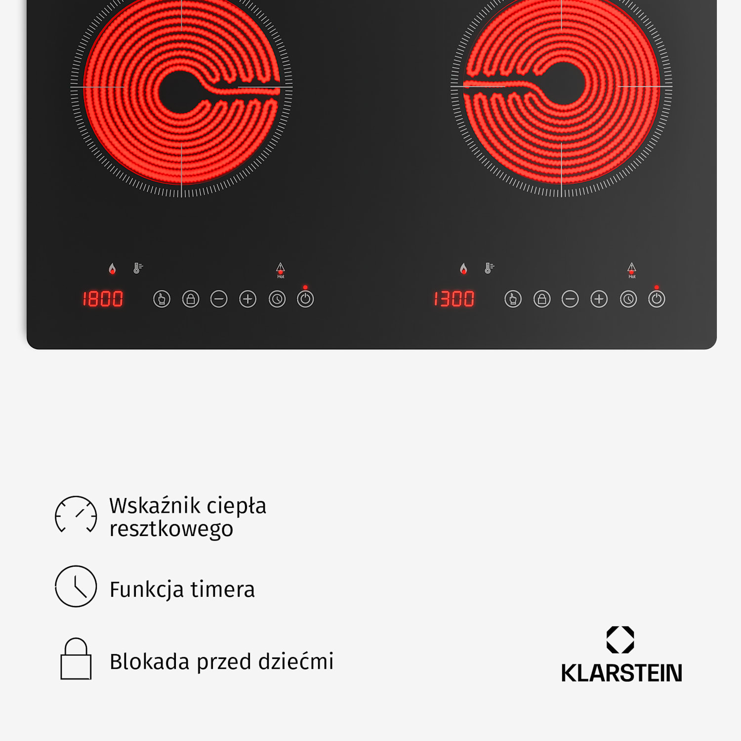 Płyta grzewcza na podczerwień Mistercook | 2 strefy grzewcze | 3100 W | 9 poziomów mocy | Sterowanie dotykowe 