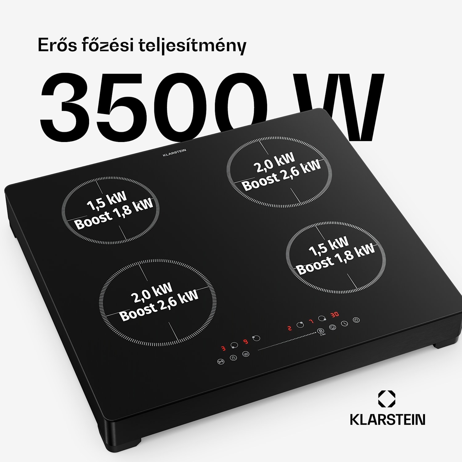 TrinityCook indukciós főzőlap | 4 főzőzóna | 3500 W | 9 teljesítményfokozat | Érintéses vezérlés 