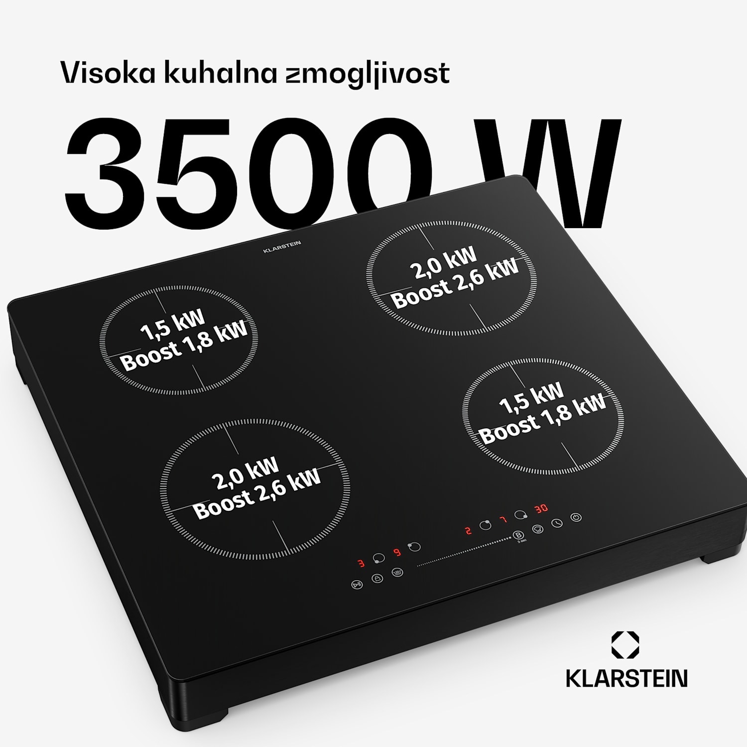 Indukcijska kuhalna plošča TrinityCook | 4 kuhalne cone | 3500 W | 9 stopenj moči | upravljanje na dotik 