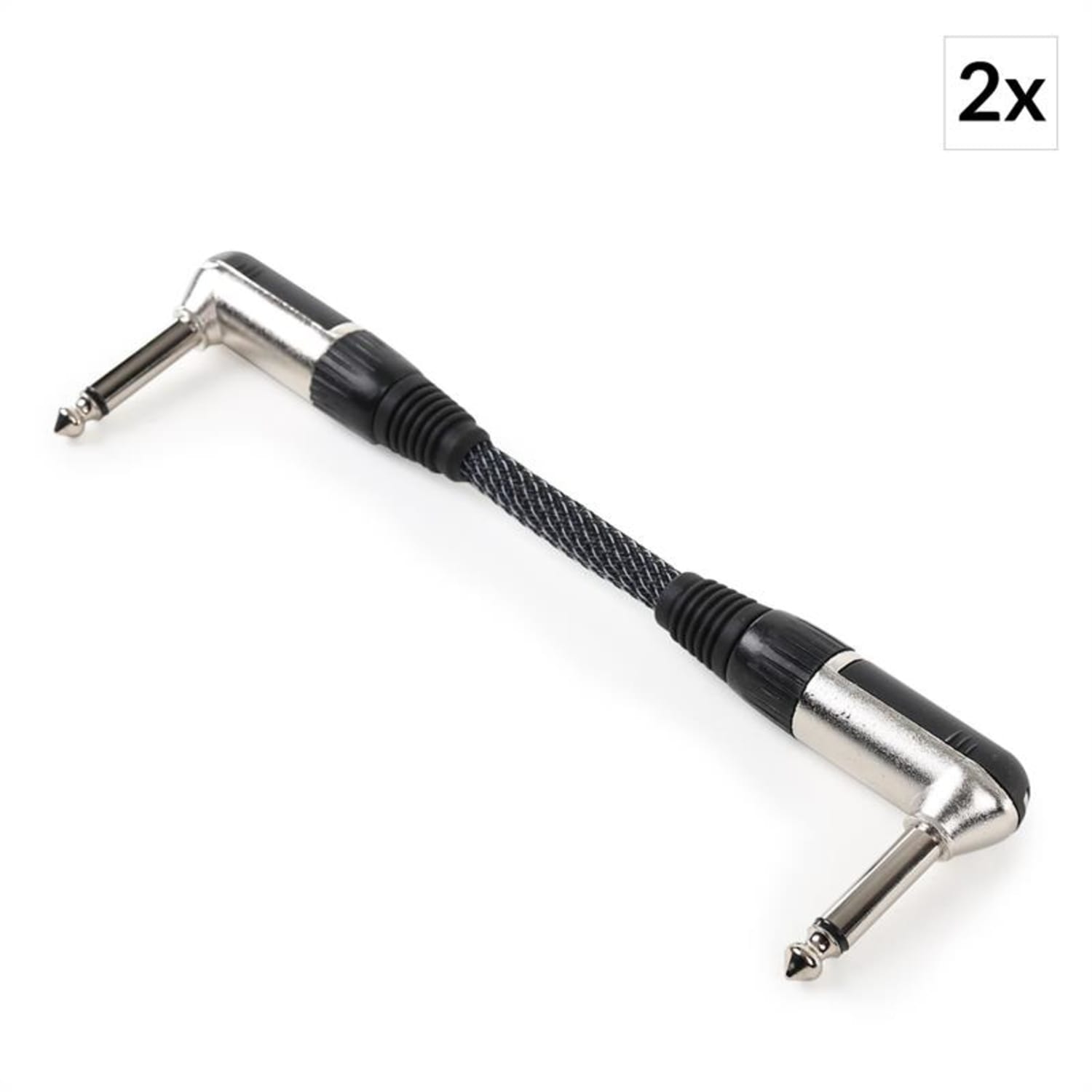 patch kabel, sada dvou kabelů, 6.35 mm jack, 15 cm, textilní izolace, zahnuté konektory 