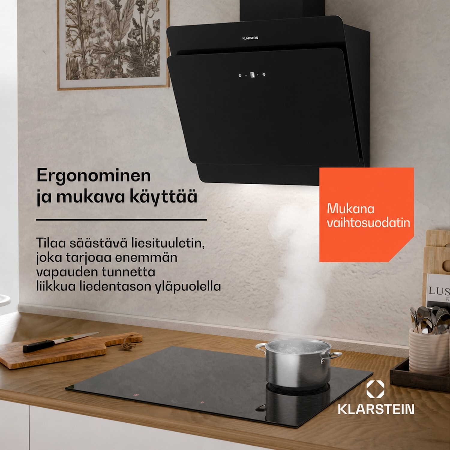 Aurica liesituuletin kiertoilmasetti 60 cm aktiivihiilisuodatin musta 60 cm | sis. vaihtosuodattimen | Musta