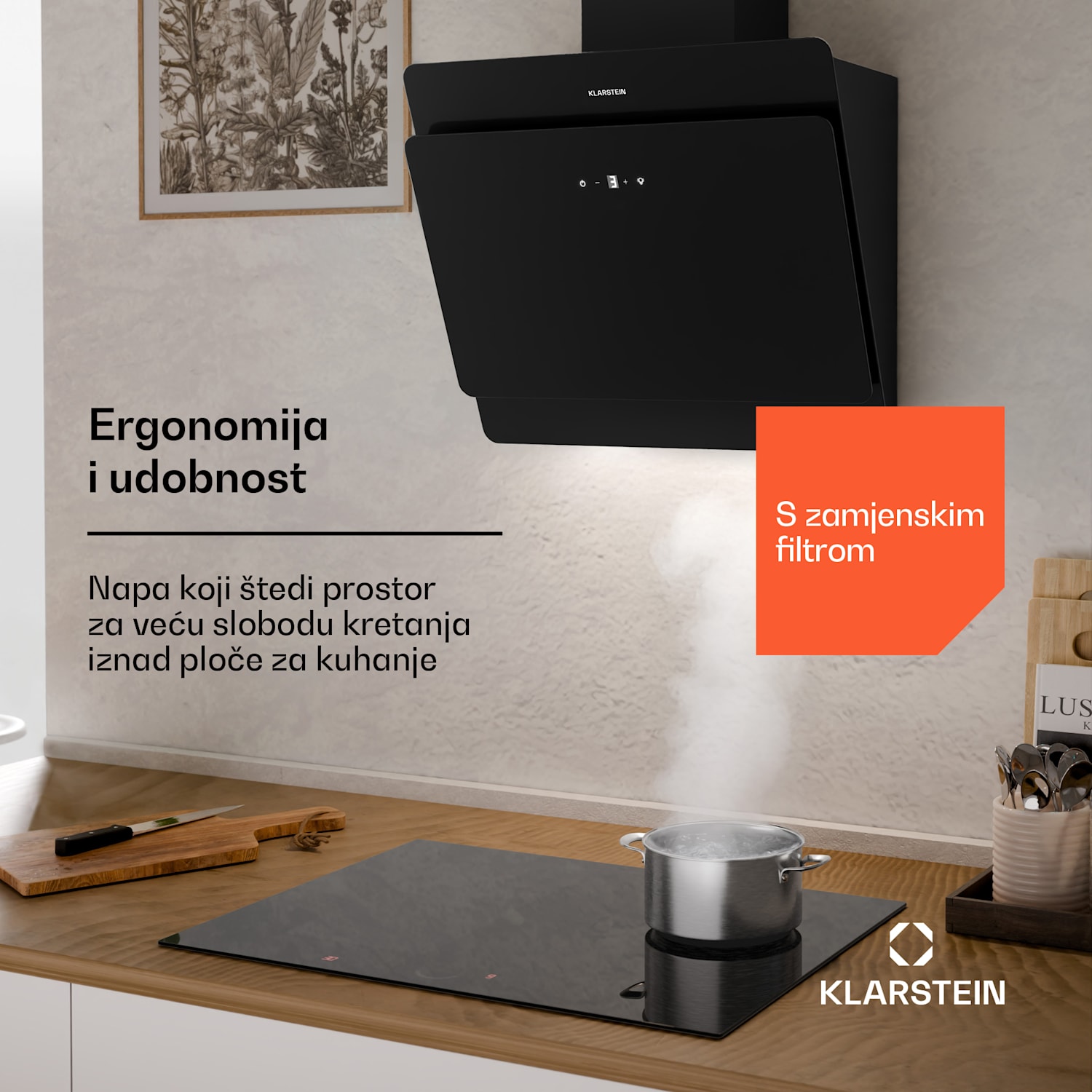 Aurica, kuhinjska napa 60 cm | with_replacement_filter | Crna