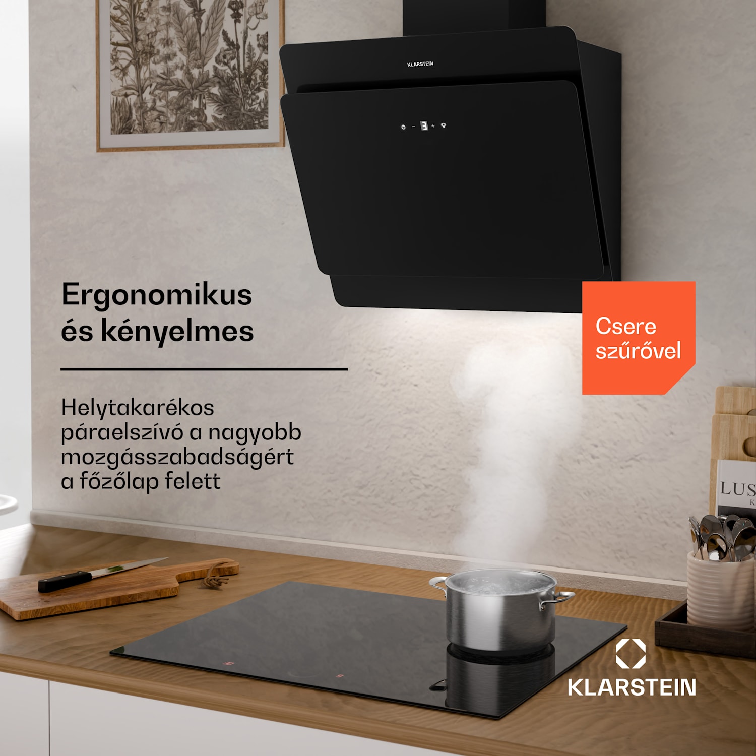 Aurica 60, páraelszívó, készlet légkeringetlsi üzemmódhoz, 60 cm, aktívszén szűrő, fekete 60 cm | Pótszűrővel | Fekete