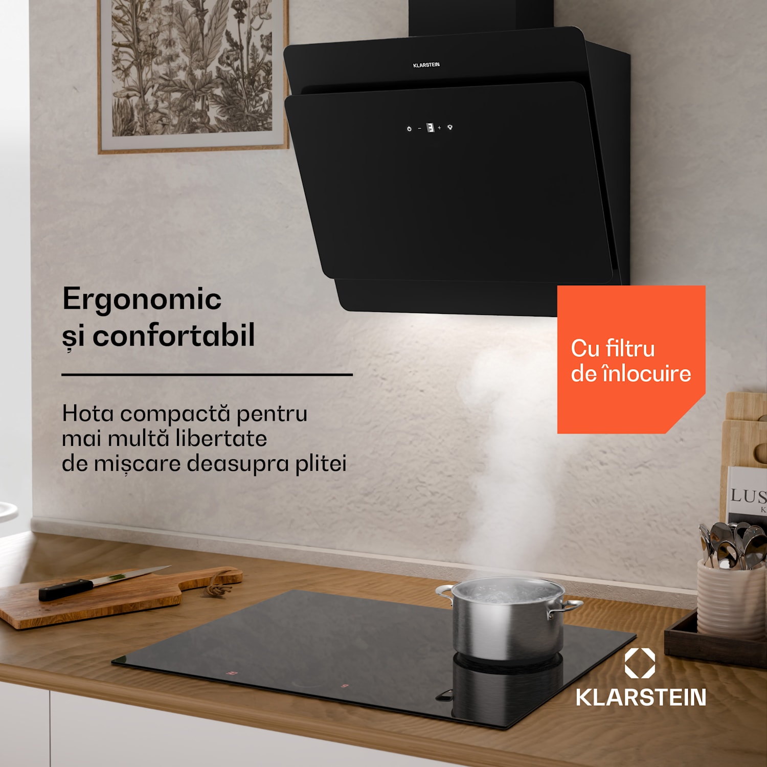 Aurica, hotă de aburi, set pentru recircularea aerului, 60 cm, filtru de carbon activ, negru 60 cm | with_replacement_filter | Negru