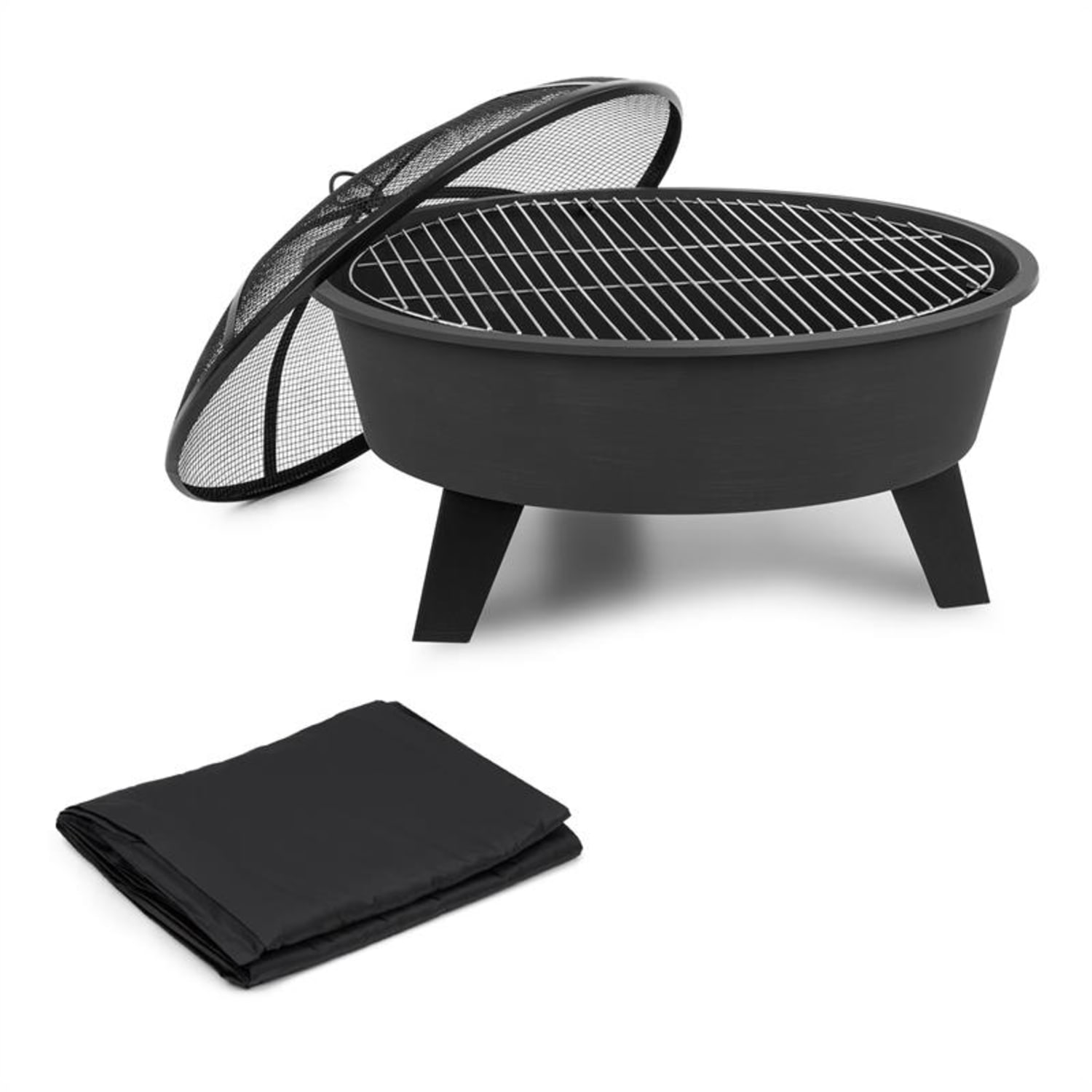 Nolana, 2 az 1-ben, tűzrakóhely és grill, Ø73cm, Ø64 cm grill, időjárásálló védőfedél, acél, fekete 