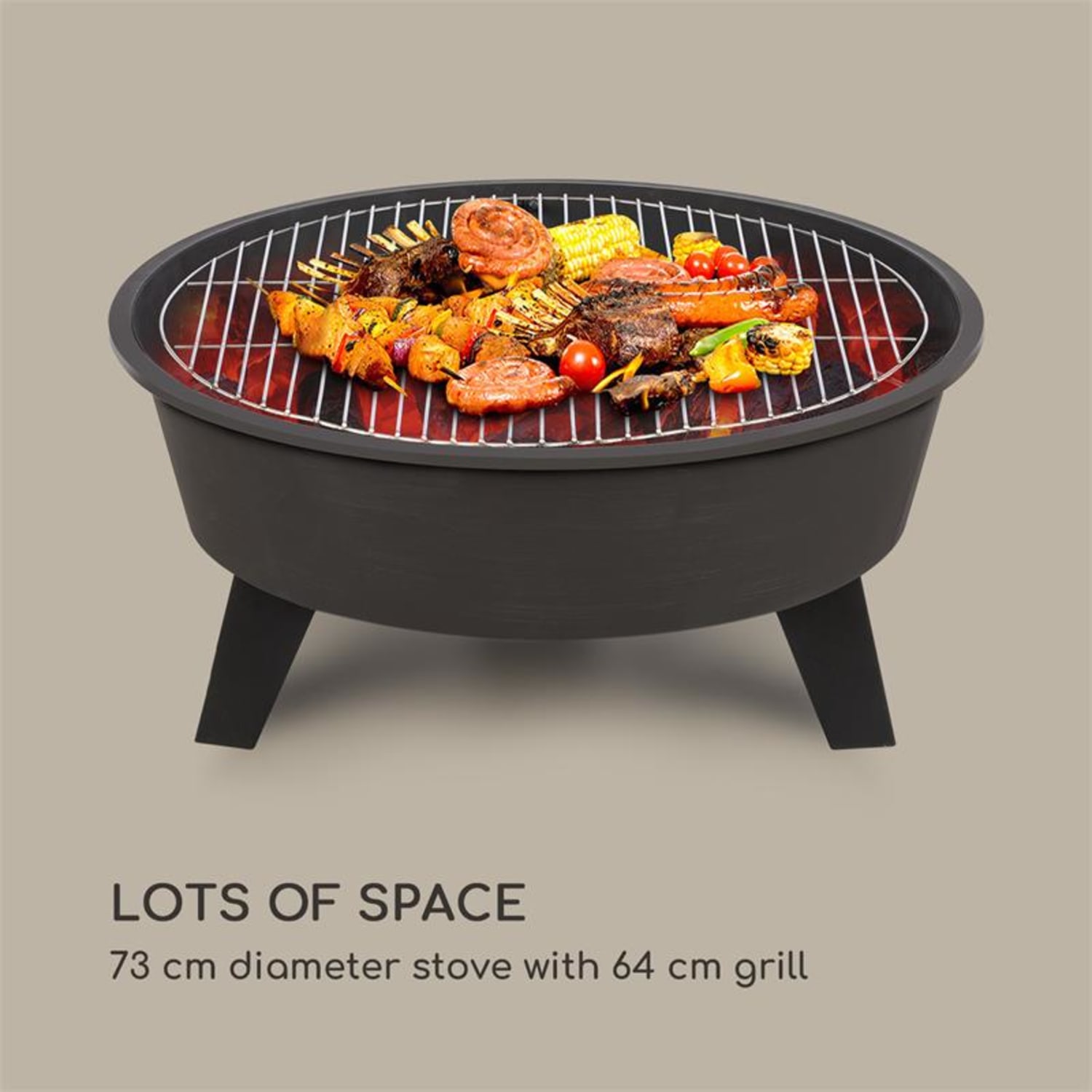 Nolana, 2 az 1-ben, tűzrakóhely és grill, Ø73cm, Ø64 cm grill, időjárásálló védőfedél, acél, fekete 