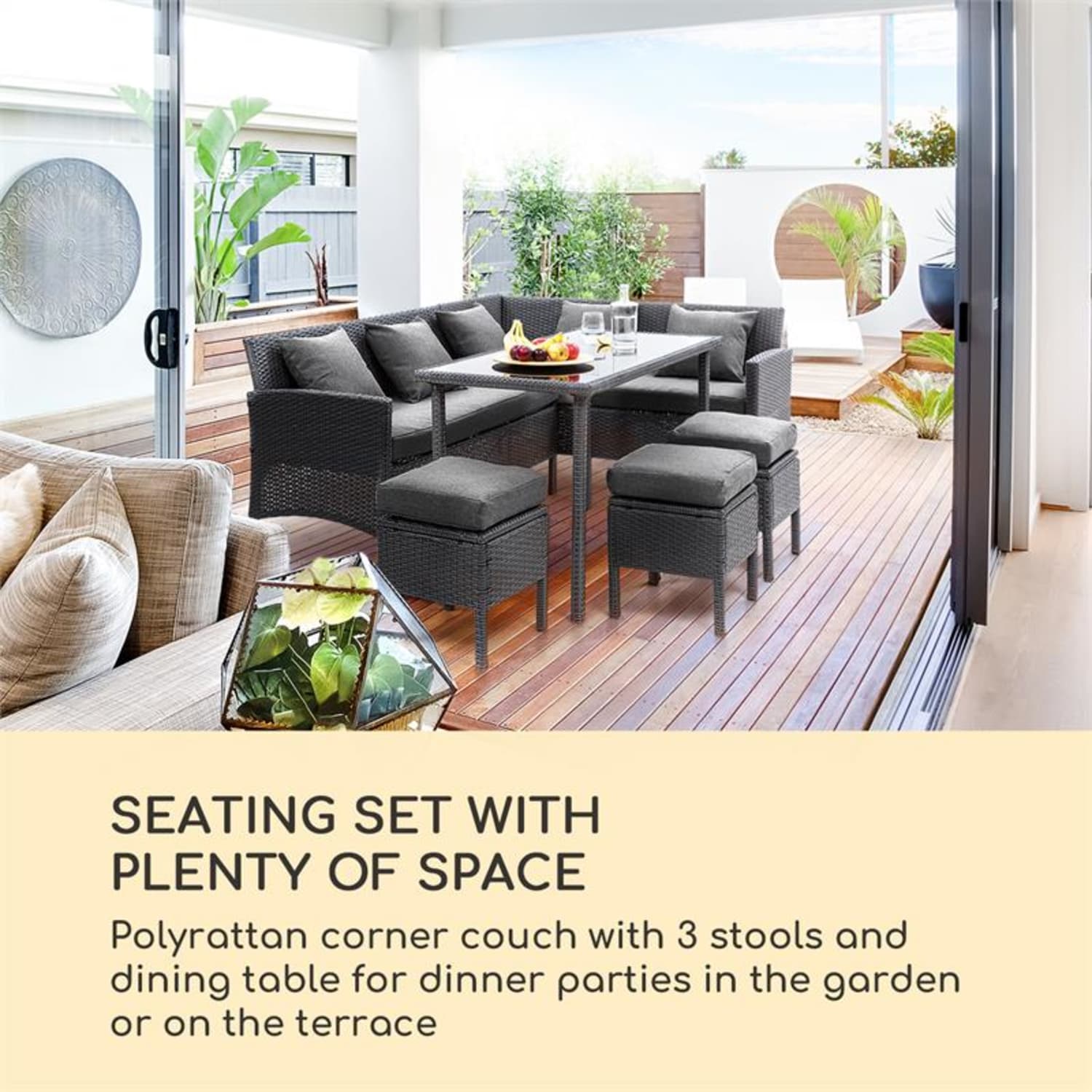Titania Dining Lounge Set, kerti ülőgarnitúra készlet, fekete/sötétszürke Fekete | Sötétszürke