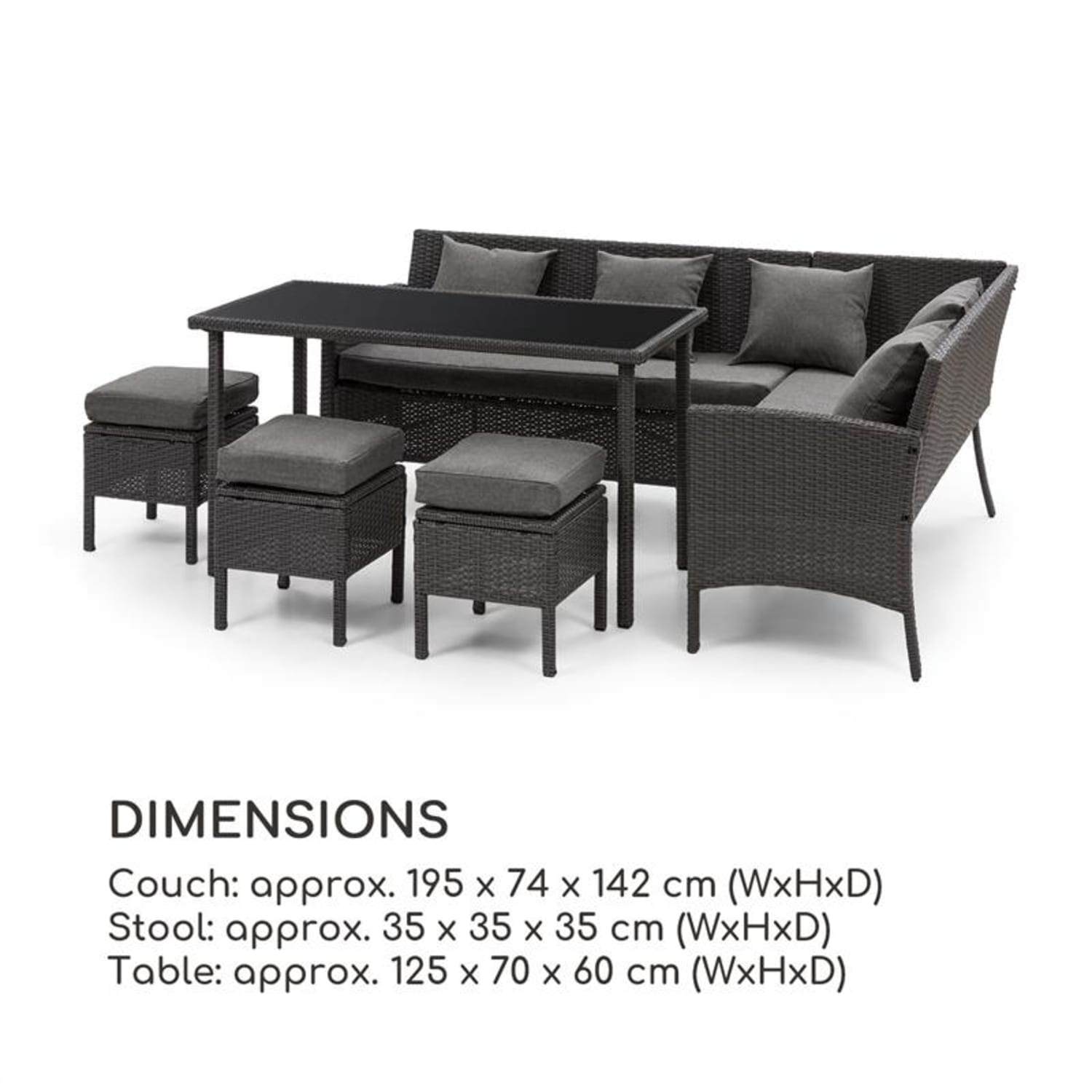 Titania Dining Lounge Set, kerti ülőgarnitúra készlet, fekete/sötétszürke Fekete | Sötétszürke