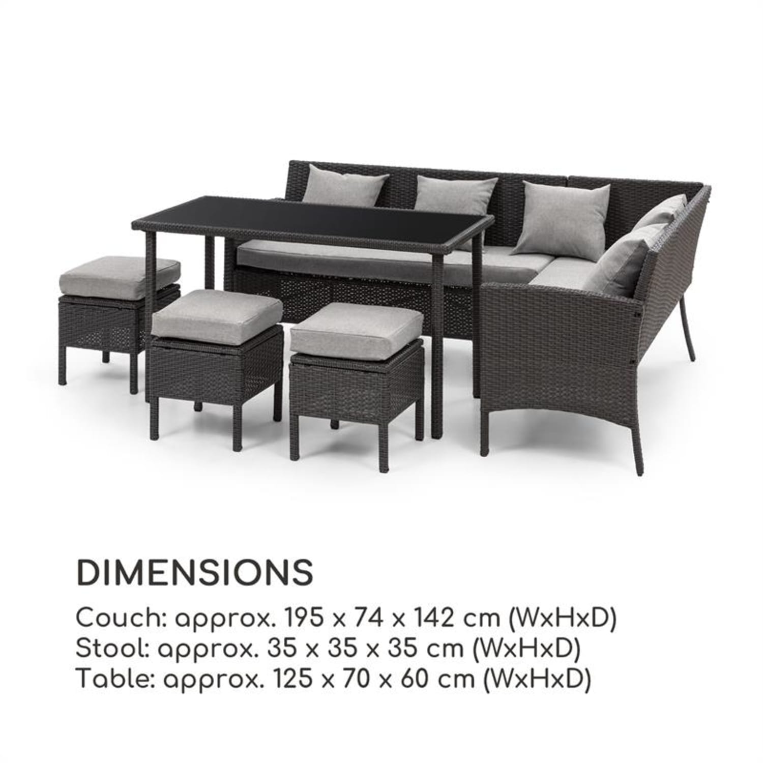 Titania Dining Lounge Set, kerti ülőgarnitúra készlet, fekete/világosszürke Fekete | Világosszürke