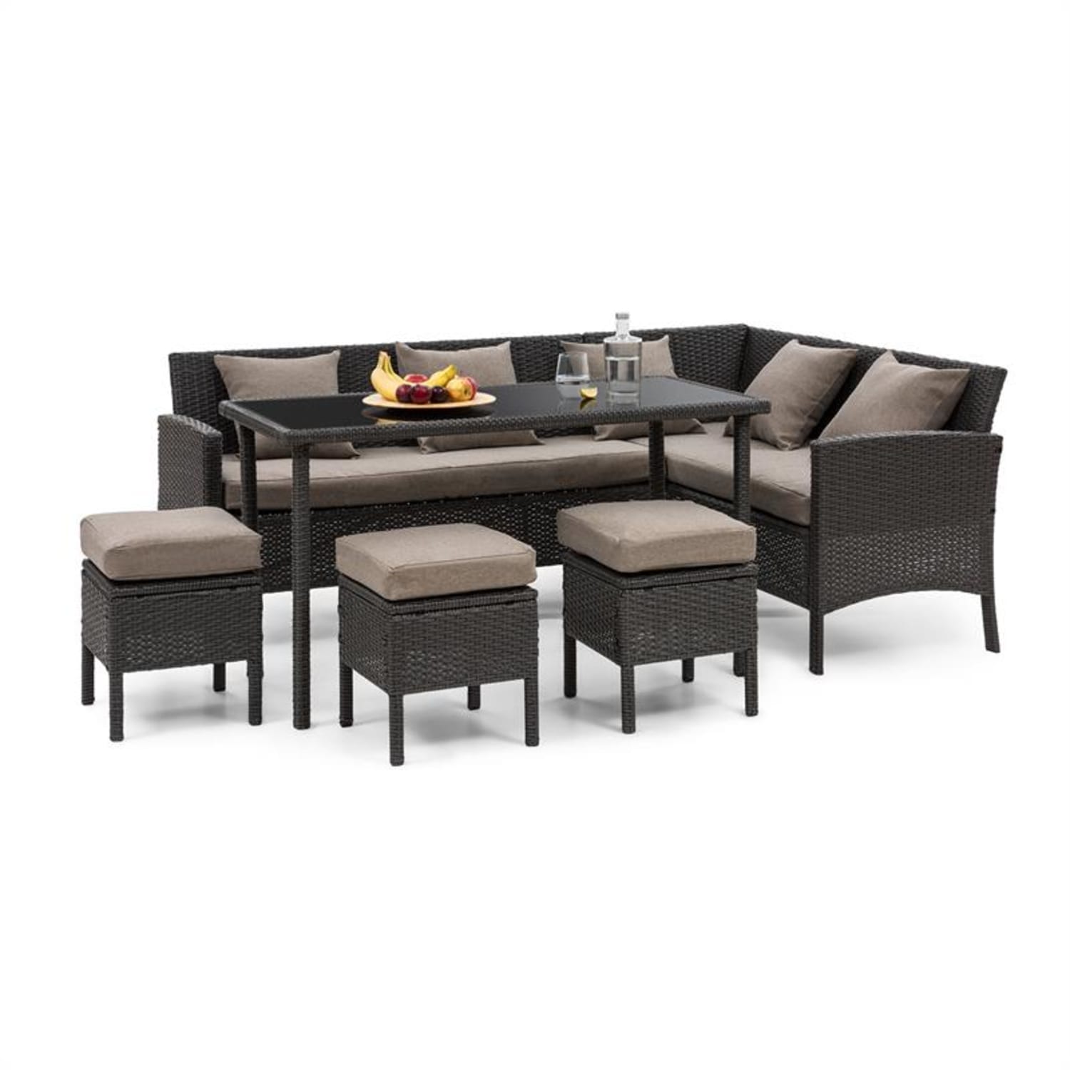 Titania Dining Lounge Set, kerti ülőgarnitúra készlet, fekete/barna Fekete | Barna