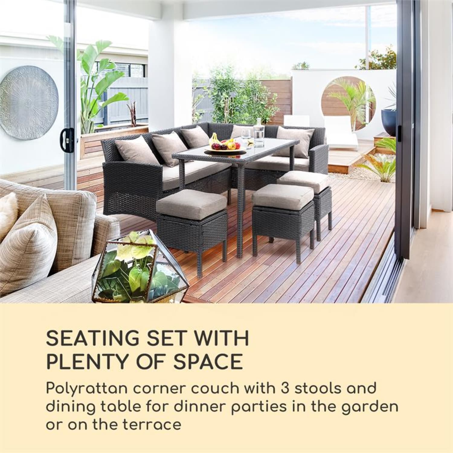 Titania Dining Lounge Set, kerti ülőgarnitúra készlet, fekete/barna Fekete | Barna