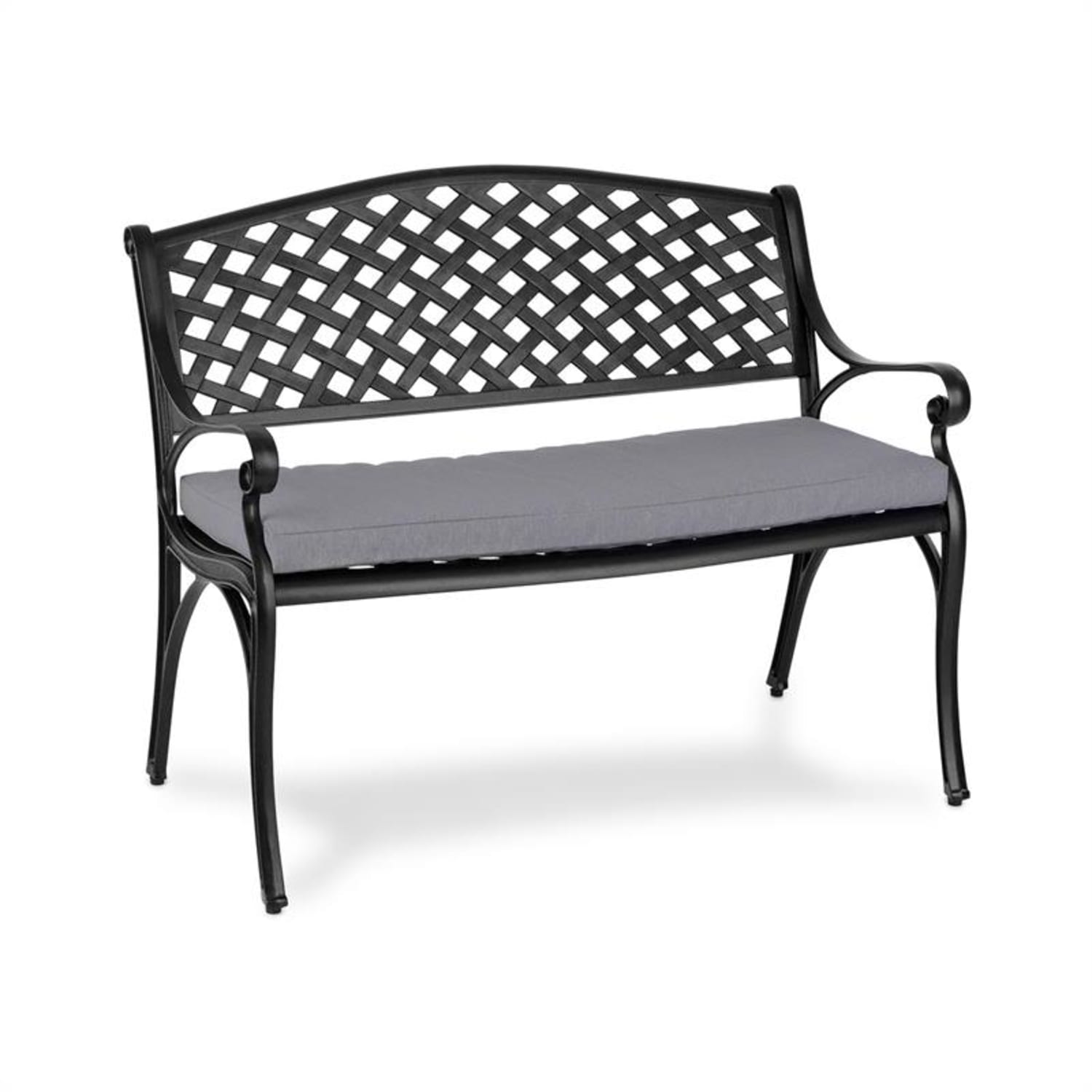 Pozzilli BL juego de banco de jardín y cojín negro/gris Negro/Gris
