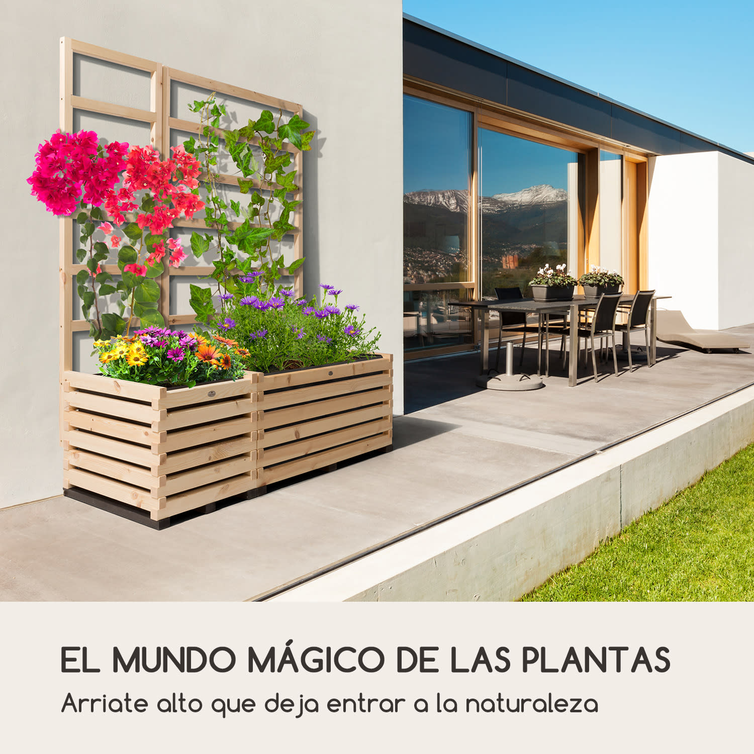 Modu Grow 50 Set de jardinera elevada y celosía 50 x 151 x 45 cm Madera de pino Papel de burbujas 50 cm