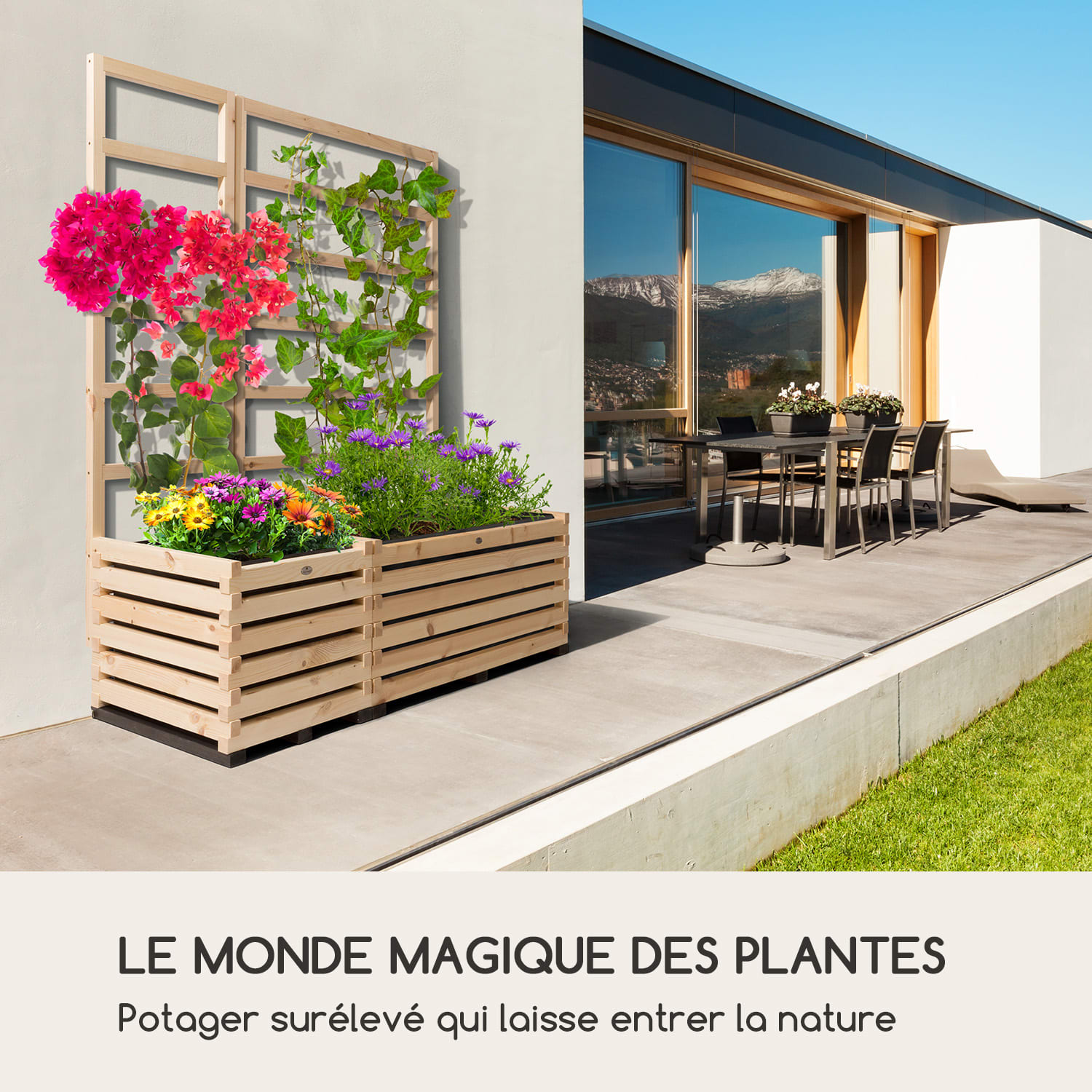 Modu Grow 50 ensemble potager surélevé et treillis 50 x 151 x 45 cm papier bulle pin 50 cm