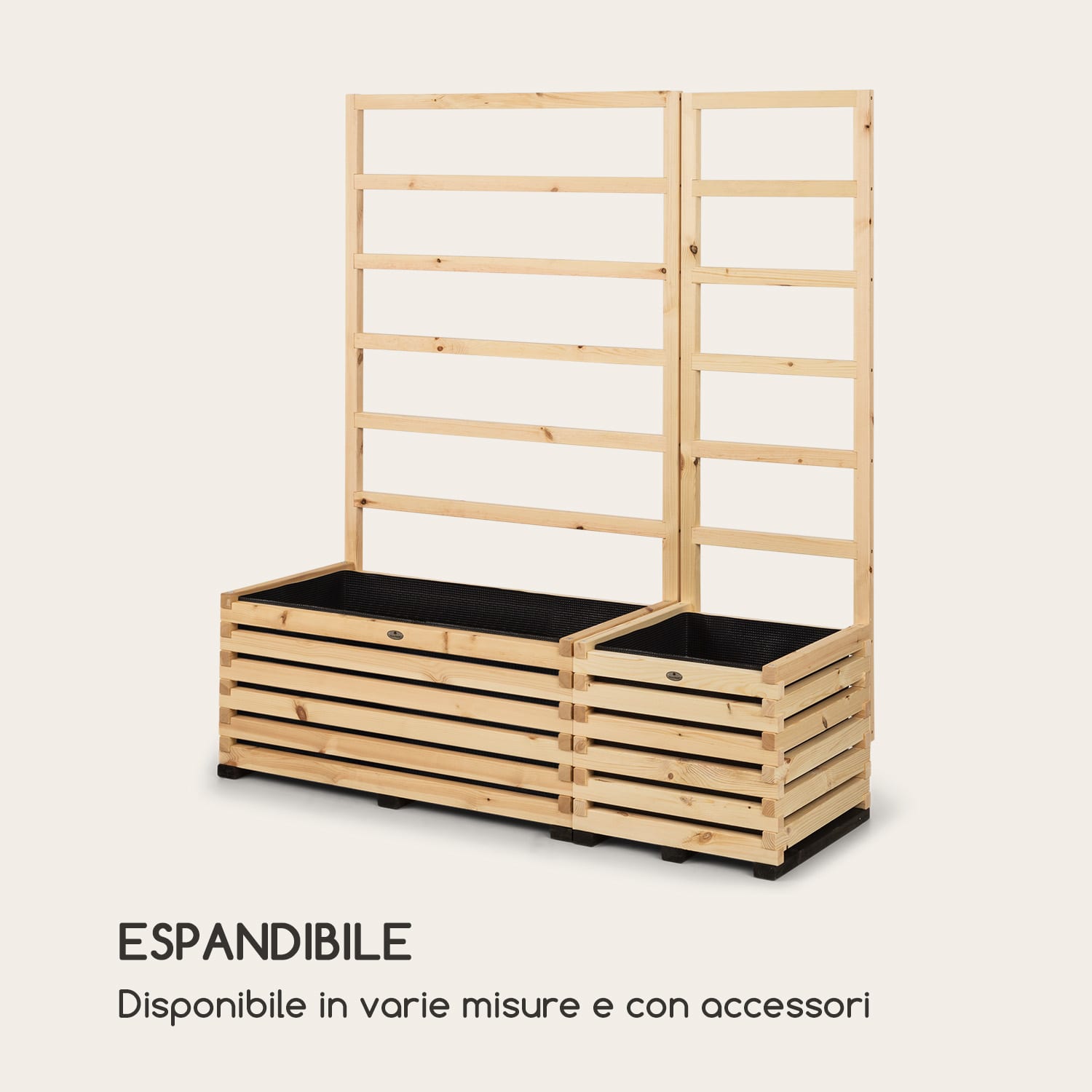 Modu Grow 50, Set con Aiuola Rialzata & Traliccio, 50x151x45 cm, Pino, Pellicola Protettiva 50 cm