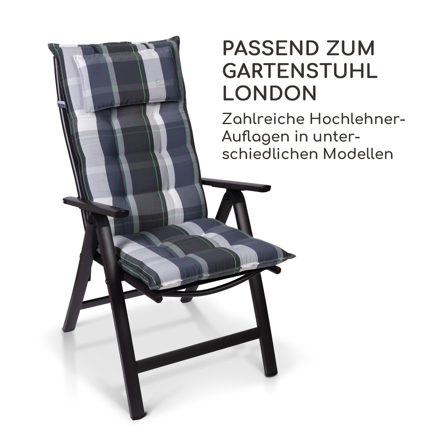 London Gartenstuhl 2er-Set Textilene Aluminium 6-Positionen klappbar 2 x Stuhl | Anthrazit