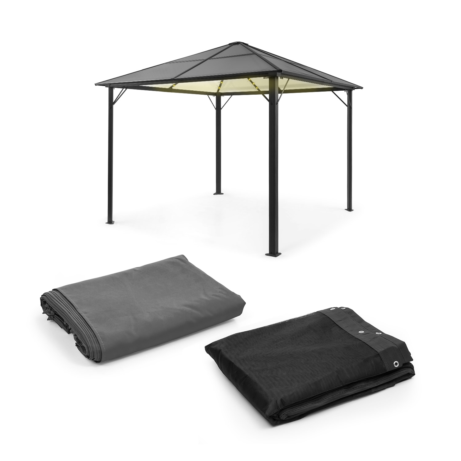 Pantheon Solid Sky Ambient Solar, pavilon, szúnyogháló, 3 x 3 m, napelemes világítás Sötétszürke