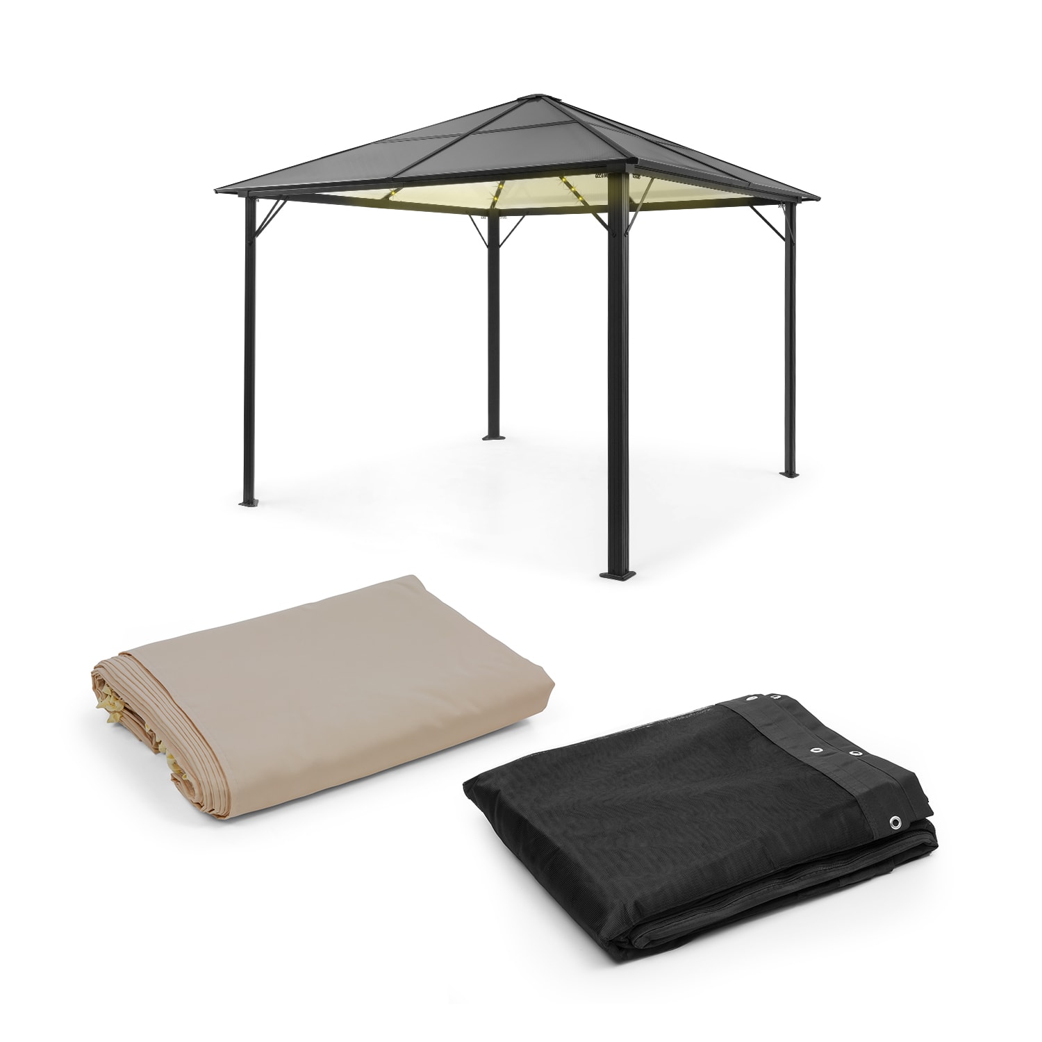 Pantheon Solid Sky Ambient Solar, pavilon, szúnyogháló, 3 x 3 m, napelemes világítás Sötétszürke