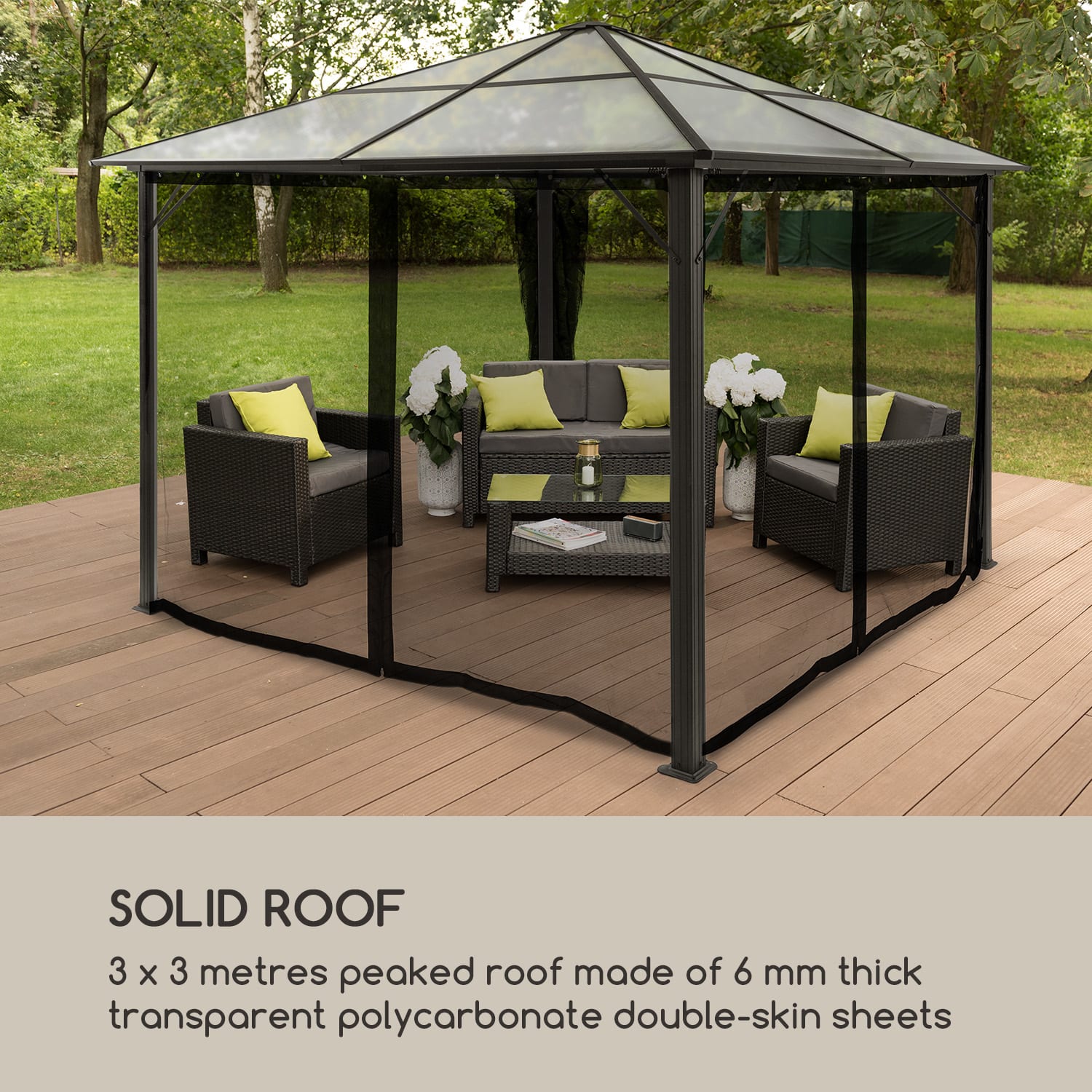 Pantheon Solid Sky Ambient Solar, pavilon, sítě proti komárům, 3x3 m, solární osvětlení Béžová