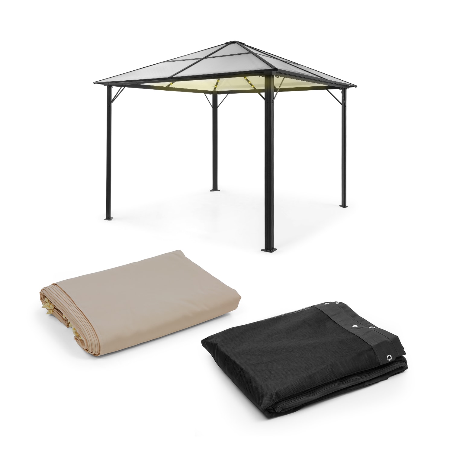 Pantheon Solid Sky Ambient Solar, pavilon, szúnyogháló, 3 x 3 m, napelemes világítás Sötétszürke