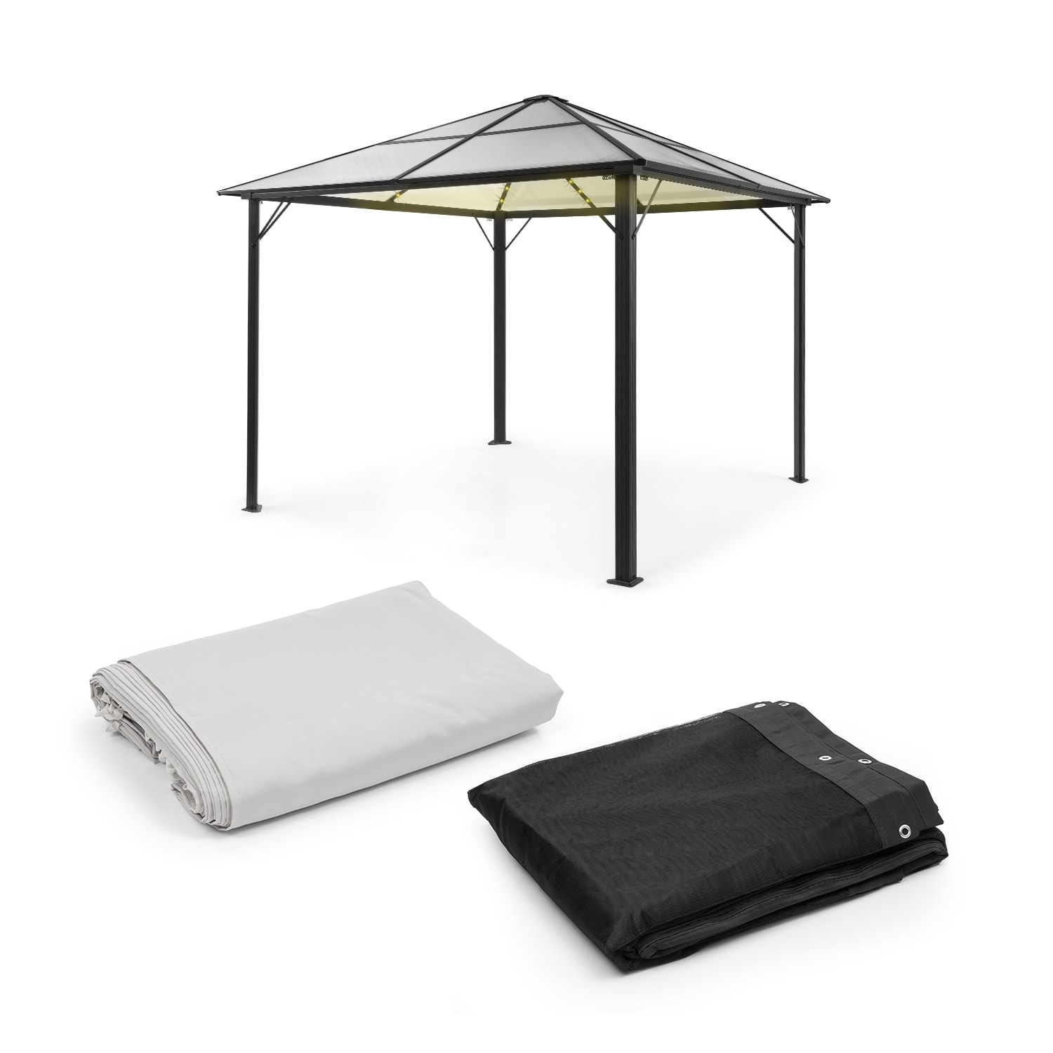 Pantheon Solid Sky Ambient Solar, pavilon, szúnyogháló, 3 x 3 m, napelemes világítás Világosszürke