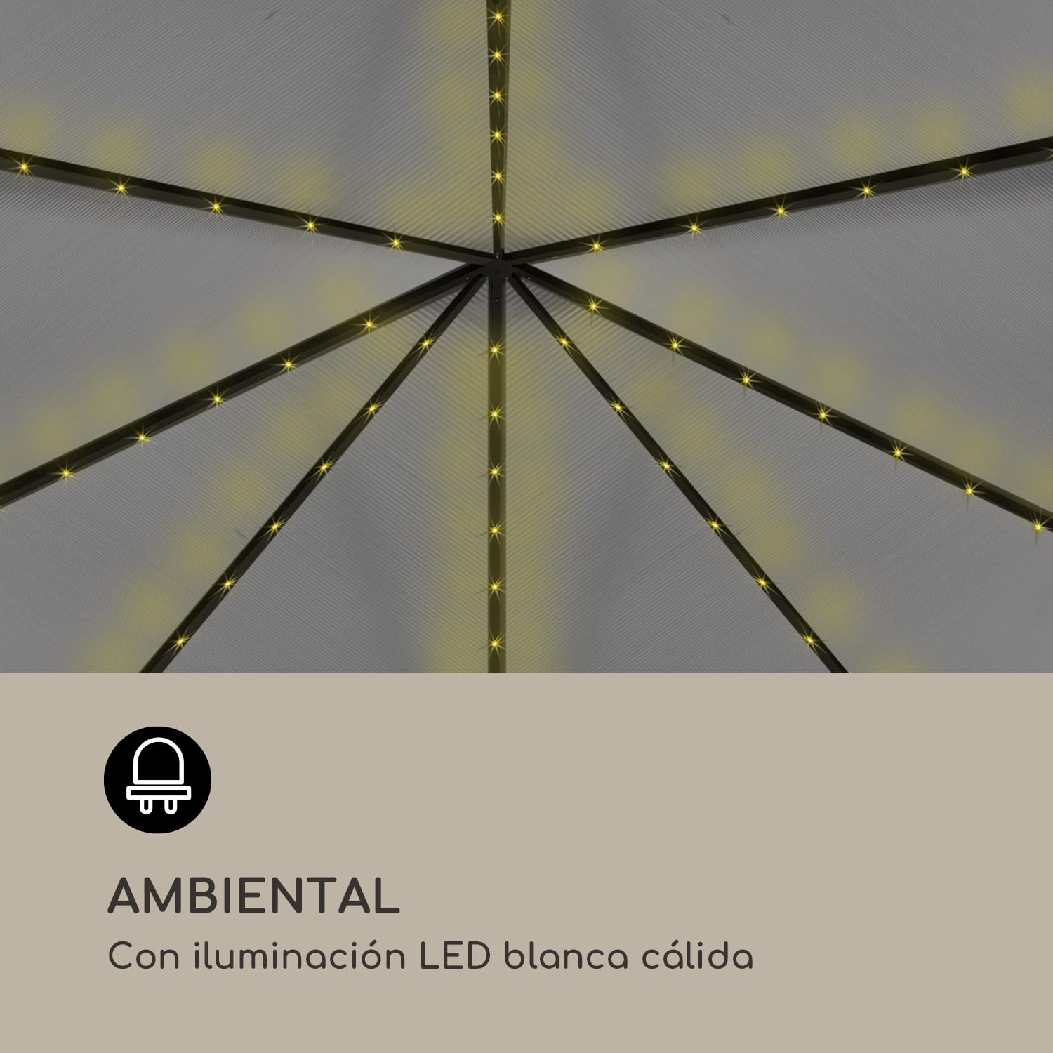 Panteón Cielo Sólido Pabellón Solar Ambiental con luminaria de 3x4 m. Gris Marengo