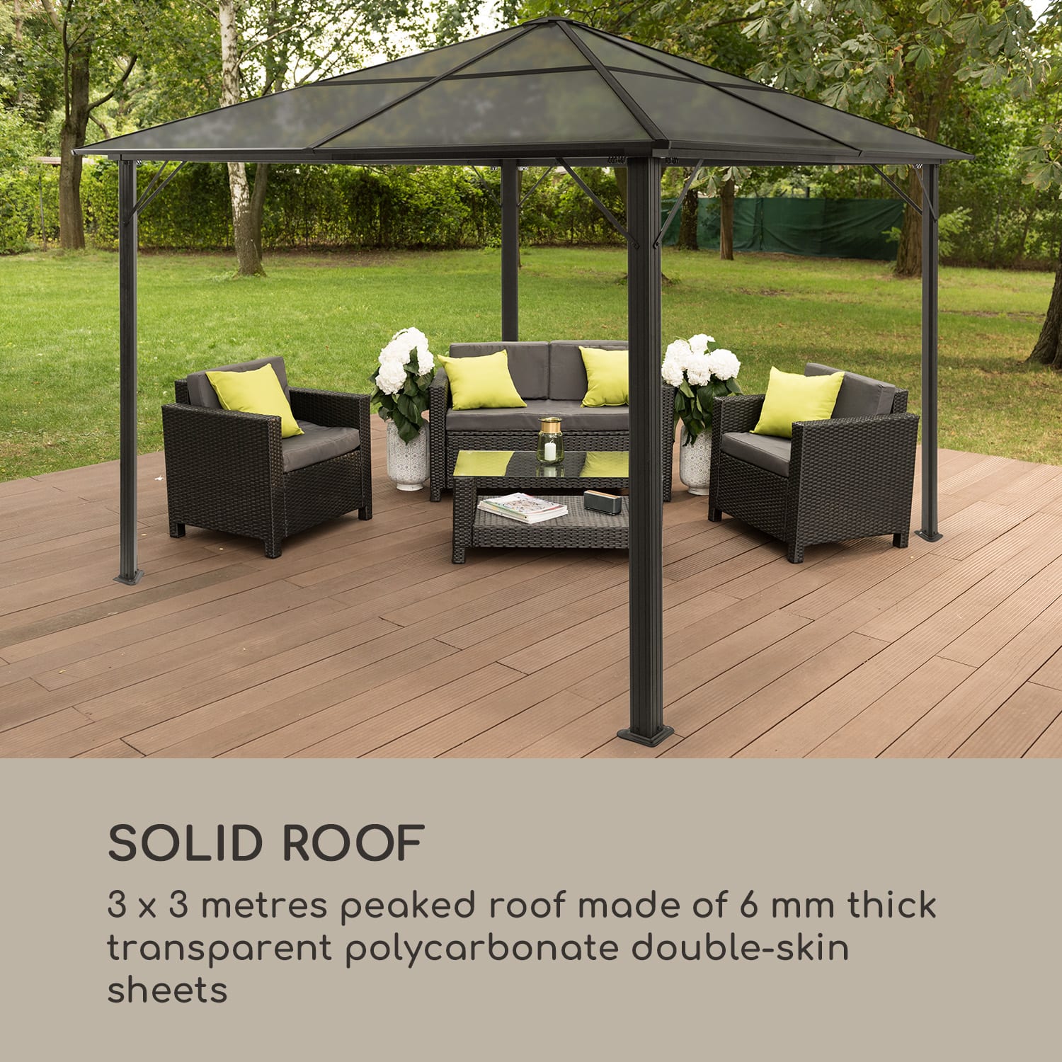 Pantheon Solid Sky Ambient Solar, pavilon, 3 × 4 m, solární osvětlení Světle Šedá