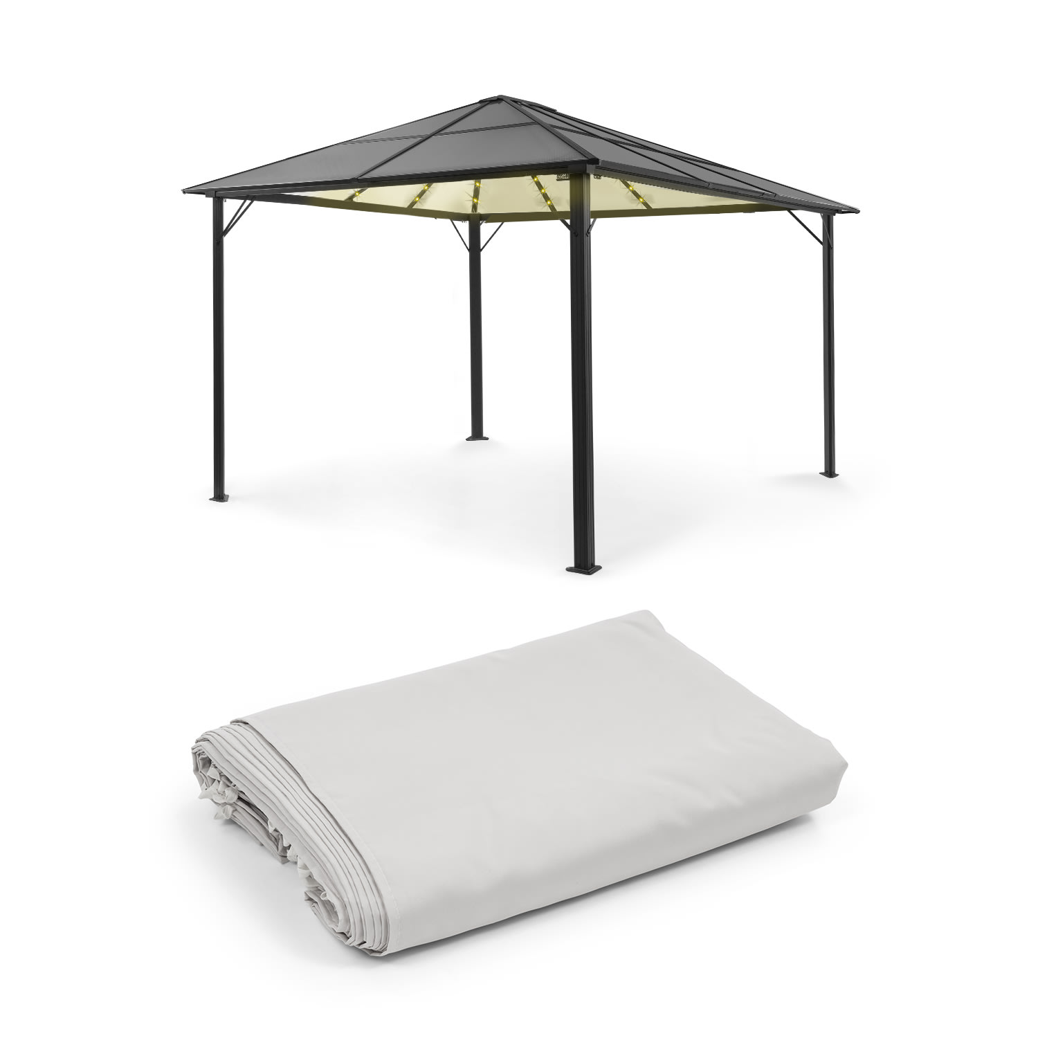 Pantheon Solid Sky Ambient Solar, pavilon, 3 × 4 m, solární osvětlení Světle Šedá