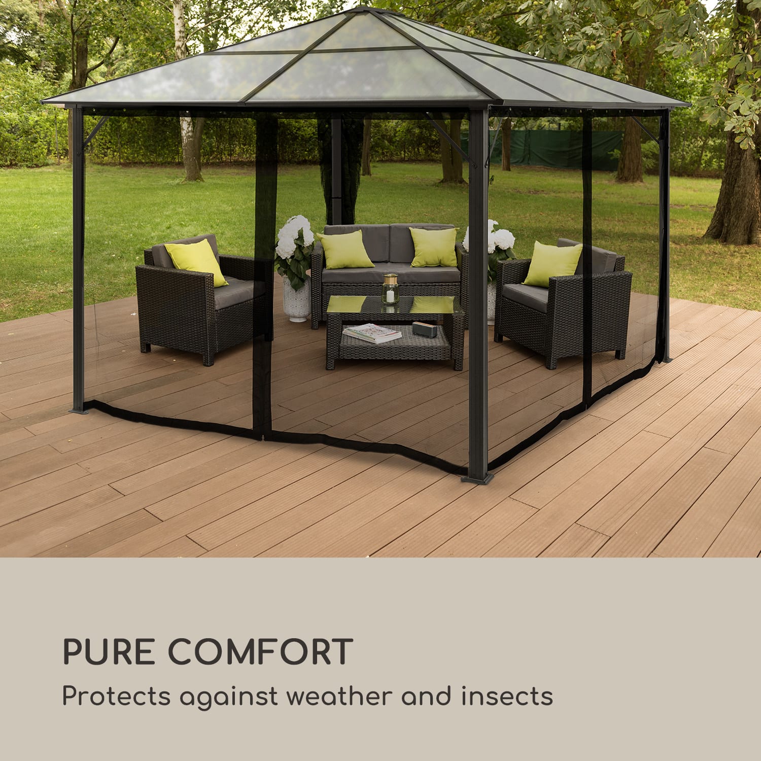 Pantheon Solid Sky Ambient Solar, pavilon, 3x4 m, solární osvětlení Tmavě Šedá