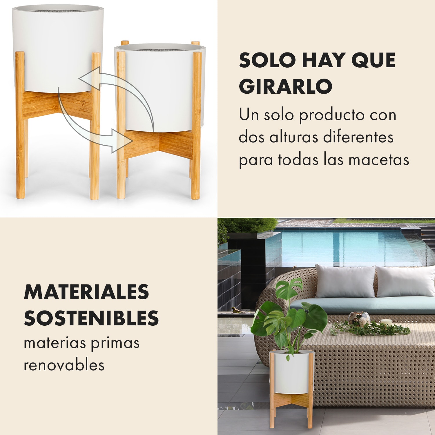 Gendt + Zeist maceta y soporte conjunto tamaño M fibra de piedra bambú 