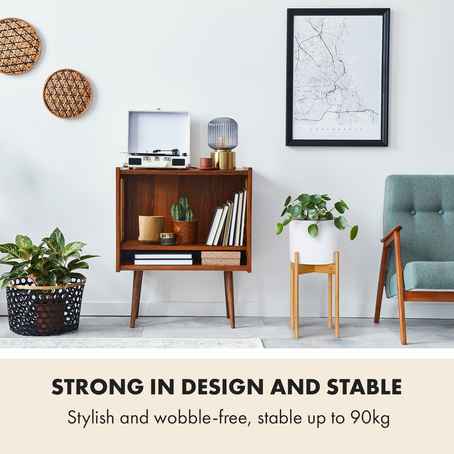 Gendt + Zeist Plant Pot & Stand Set Size M Fibre Stone Bamboo 