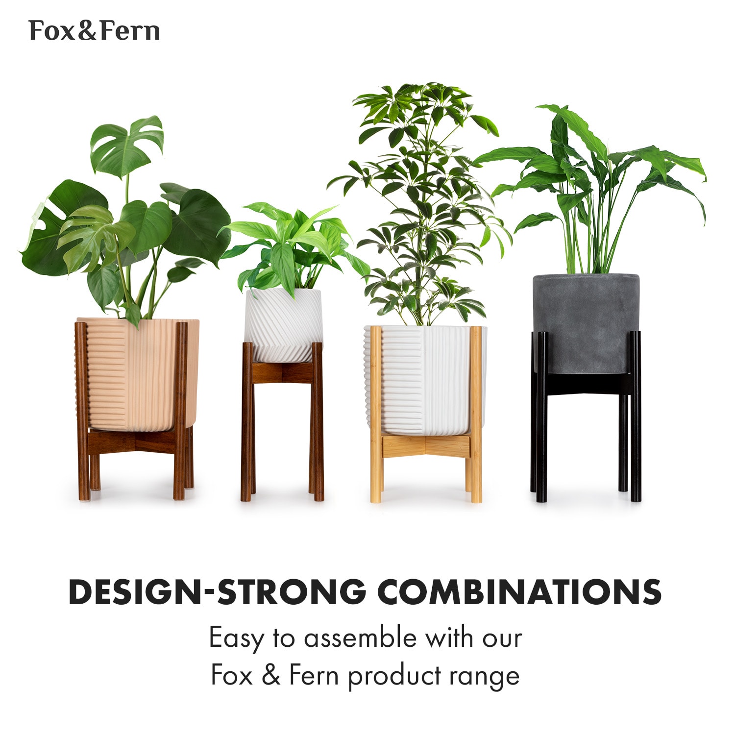 Gendt + Zeist Plant Pot & Stand Set Size M Fibre Stone Bamboo 