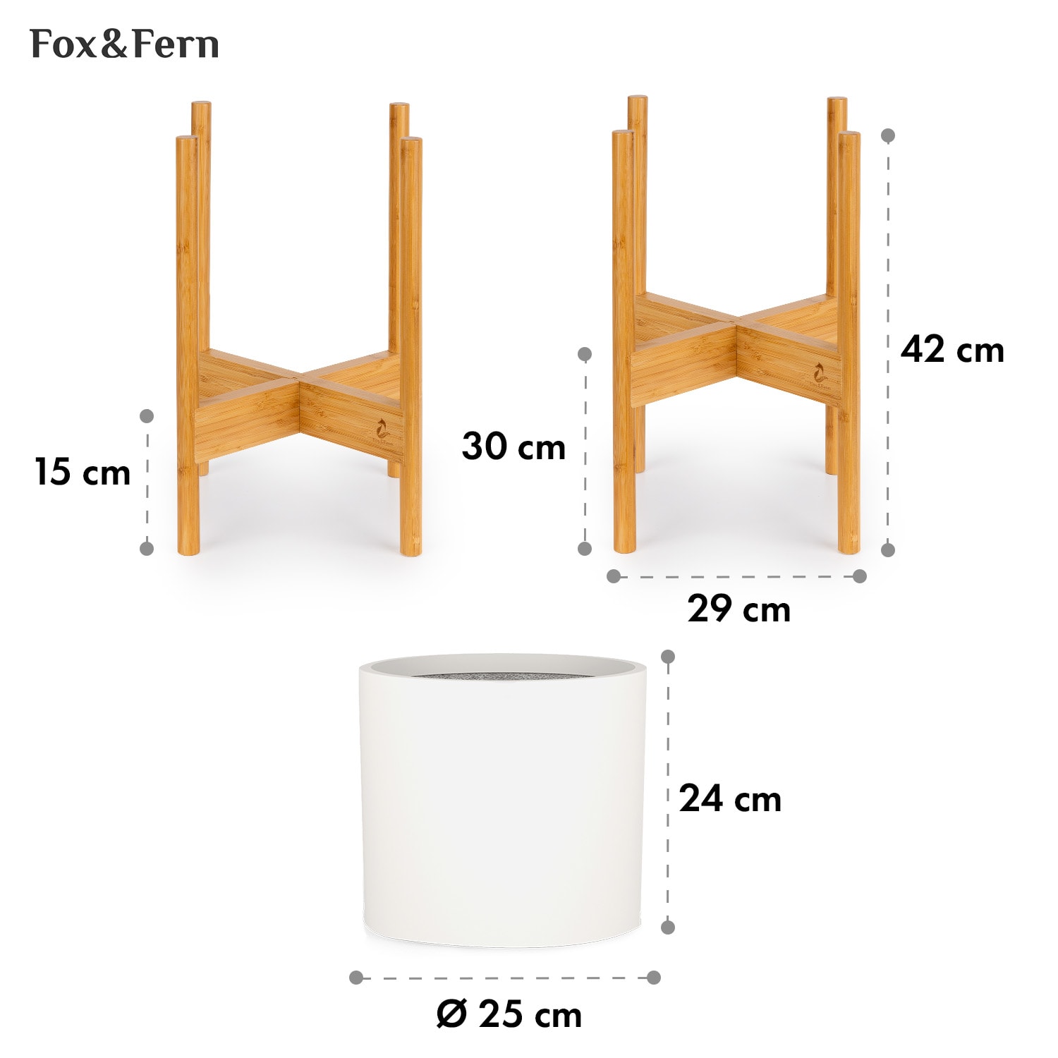 Gendt + Zeist Plant Pot & Stand Set Size M Fibre Stone Bamboo 