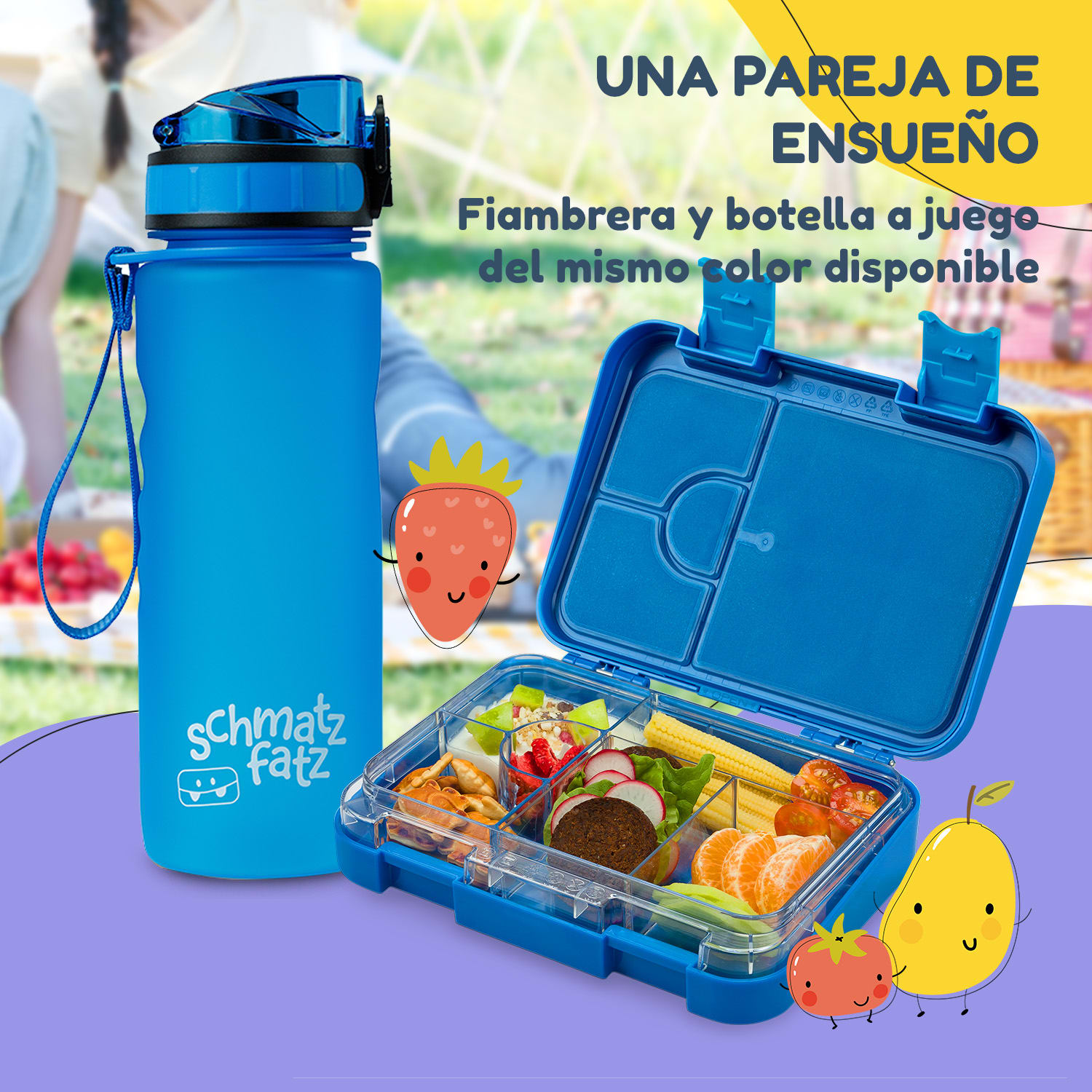 schmatzfatz Set de desayuno Fiambrera y botella Tritán Hermético Libre de BPA Azul
