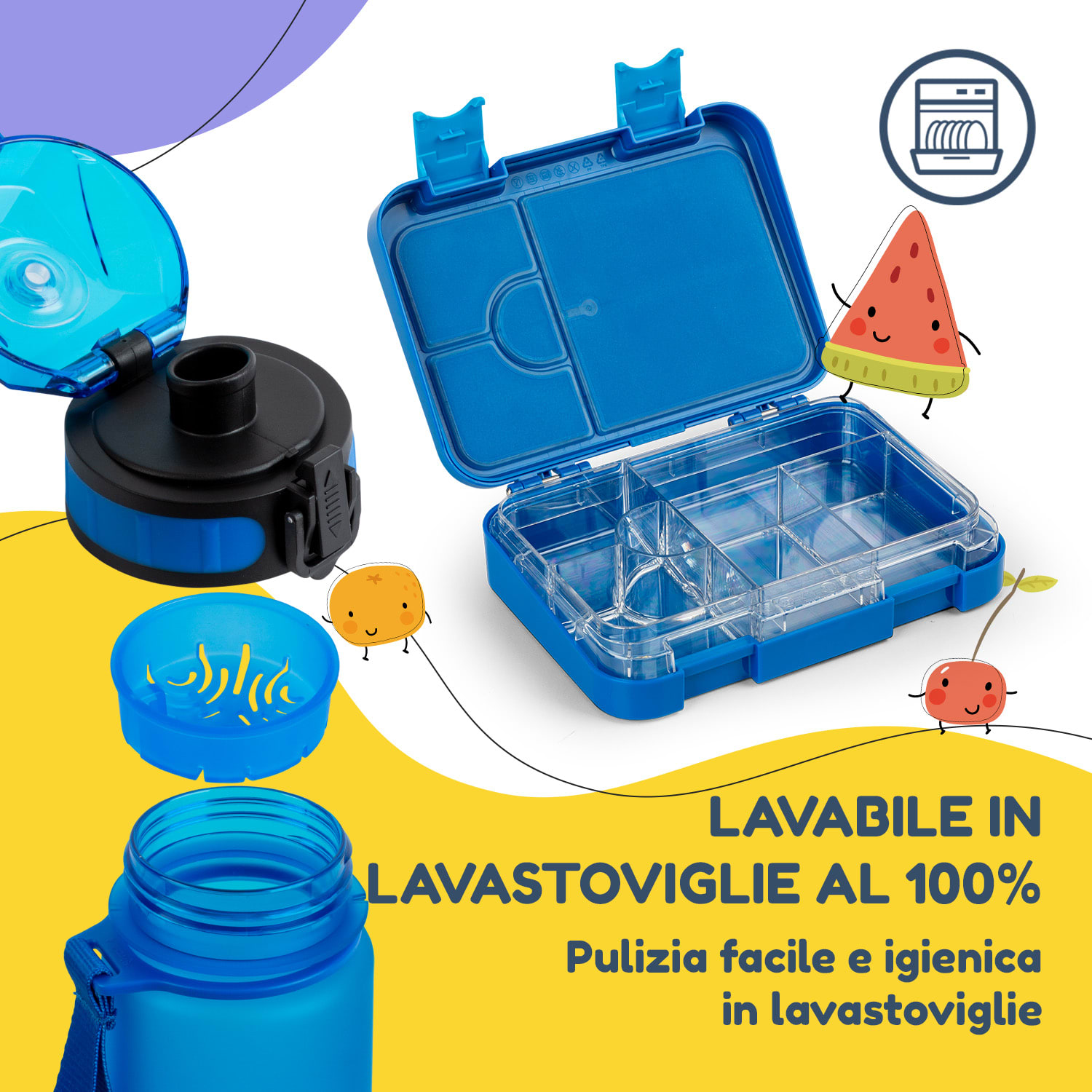 schmatzfatz - Set da colazione: portapranzo e borraccia, Tritan, chiusura ermetica, senza BPA Blu