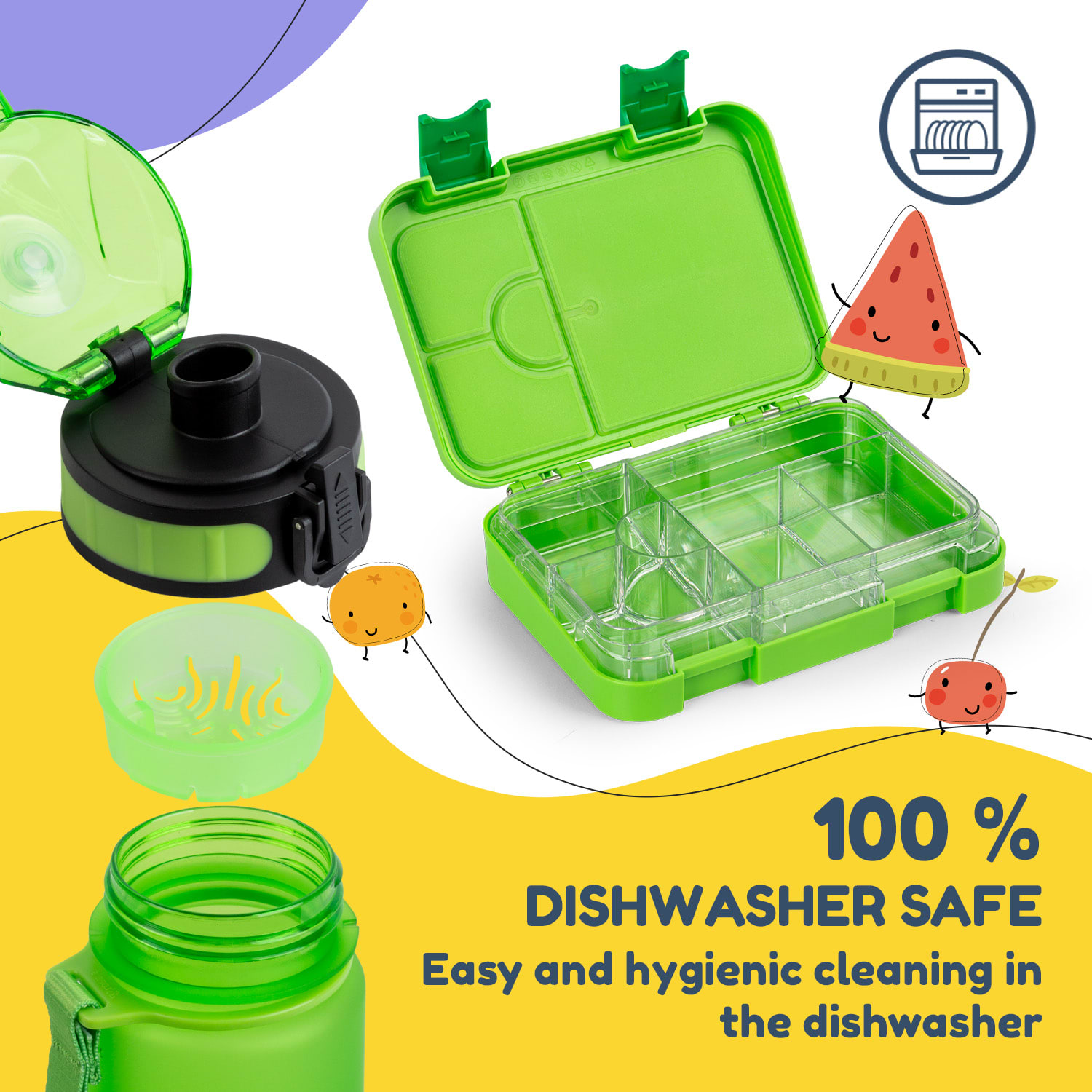 schmatzfatz Breakfast Set Lunch Box & Drink Bottle Tritan Tight BPA-Free Green