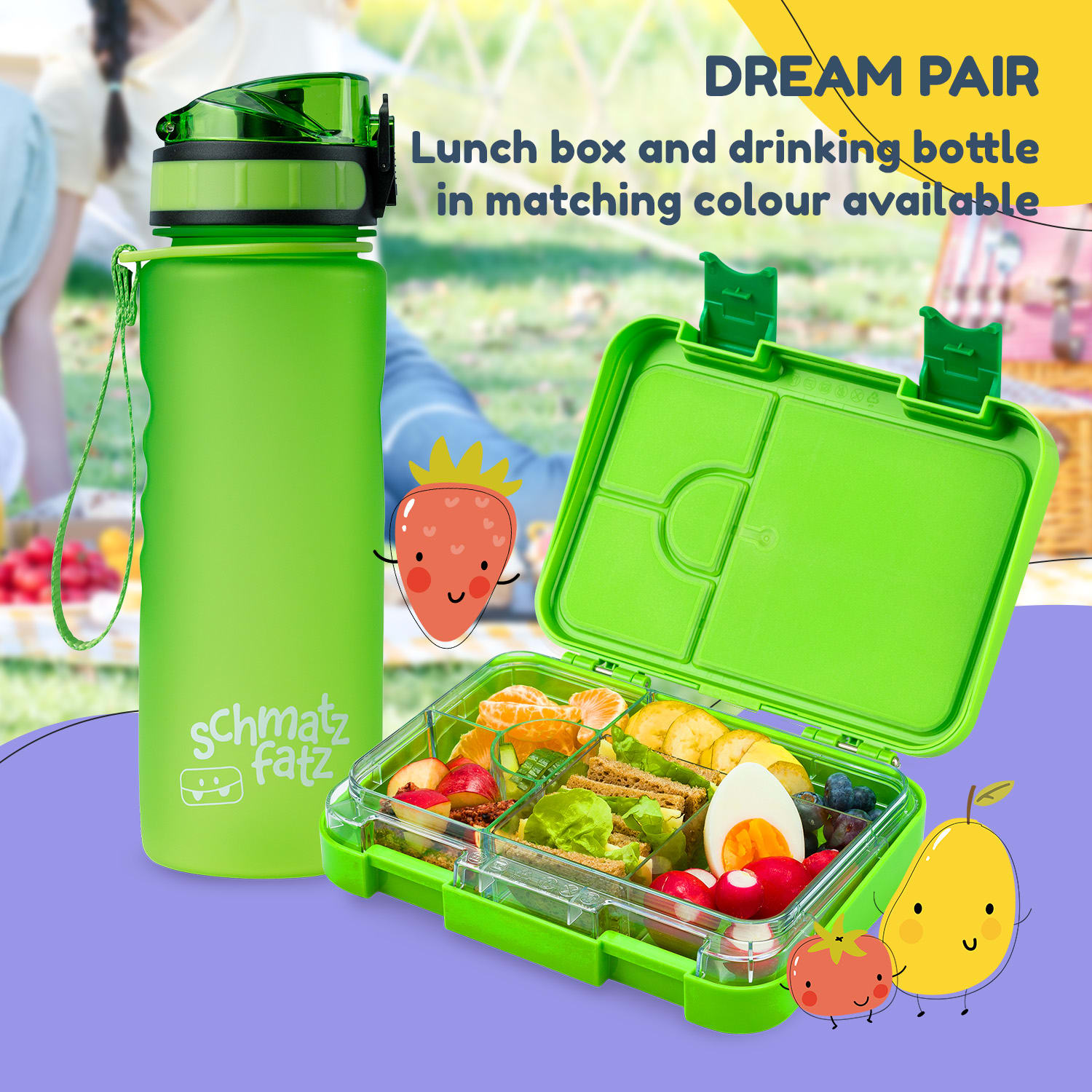 schmatzfatz Breakfast Set Lunch Box & Drink Bottle Tritan Tight BPA-Free Green