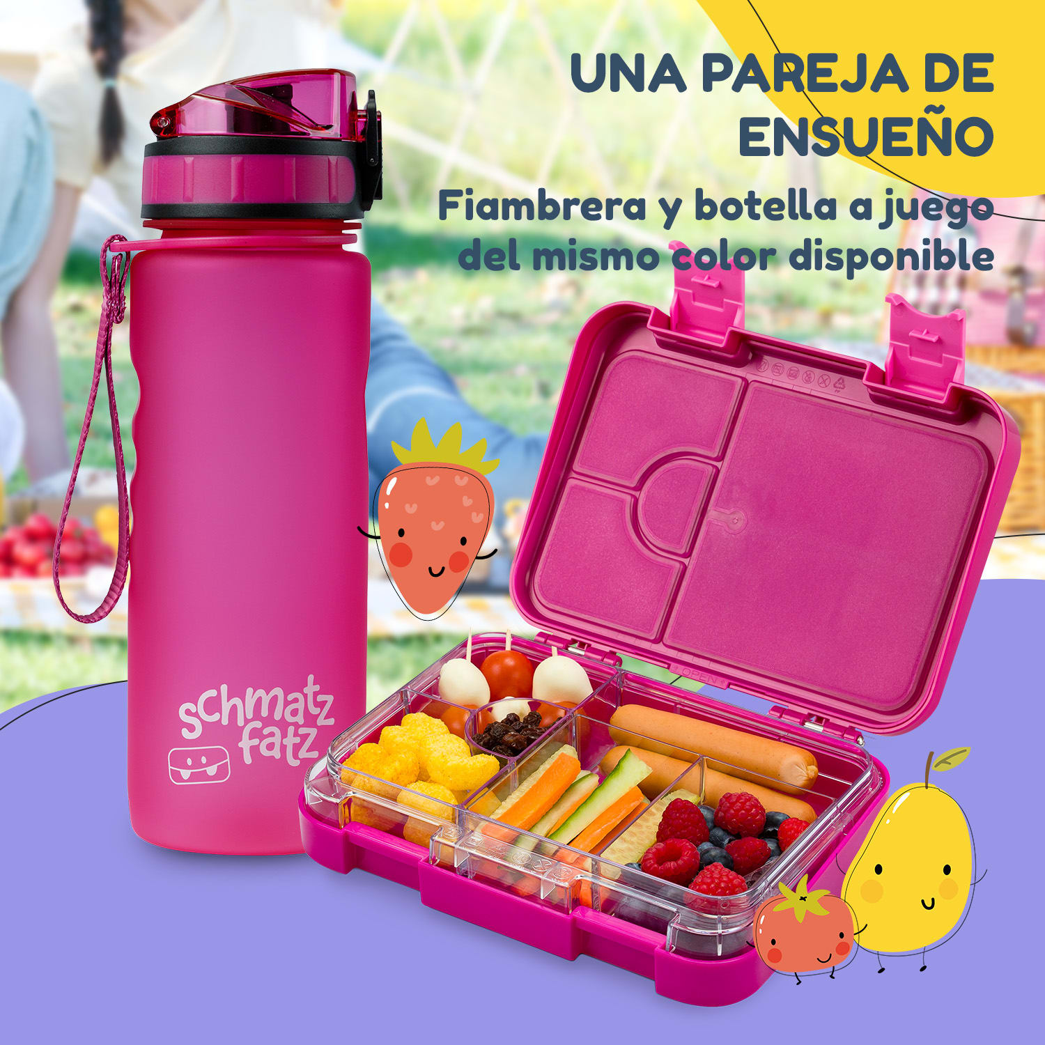 schmatzfatz Set de desayuno Fiambrera y botella Tritán Hermético Libre de BPA Fucsia