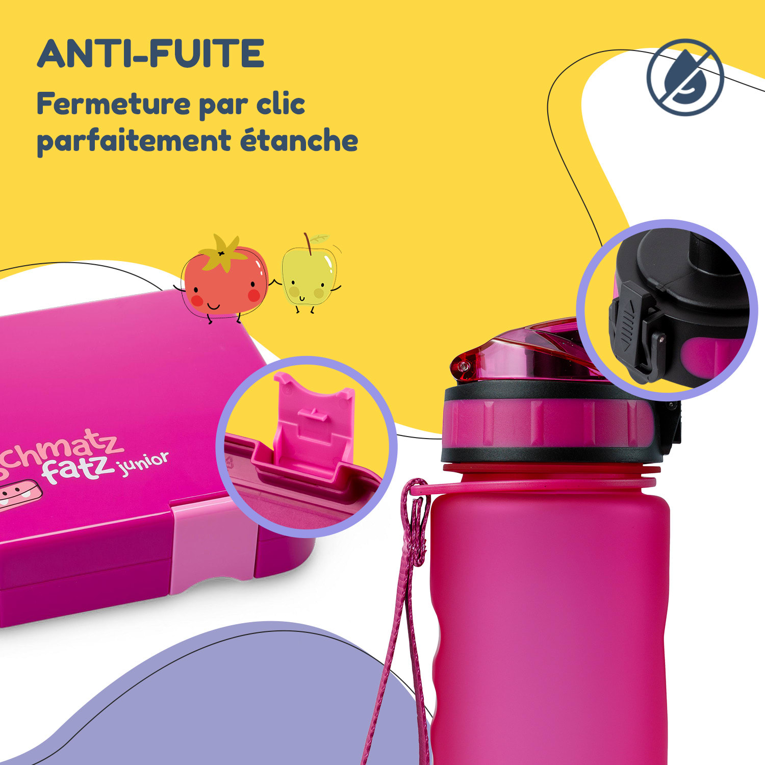 schmatzfatz Ensemble petit-déjeuner Boîte à repas & gourde Tritan étanche sans BPA Fuchsia