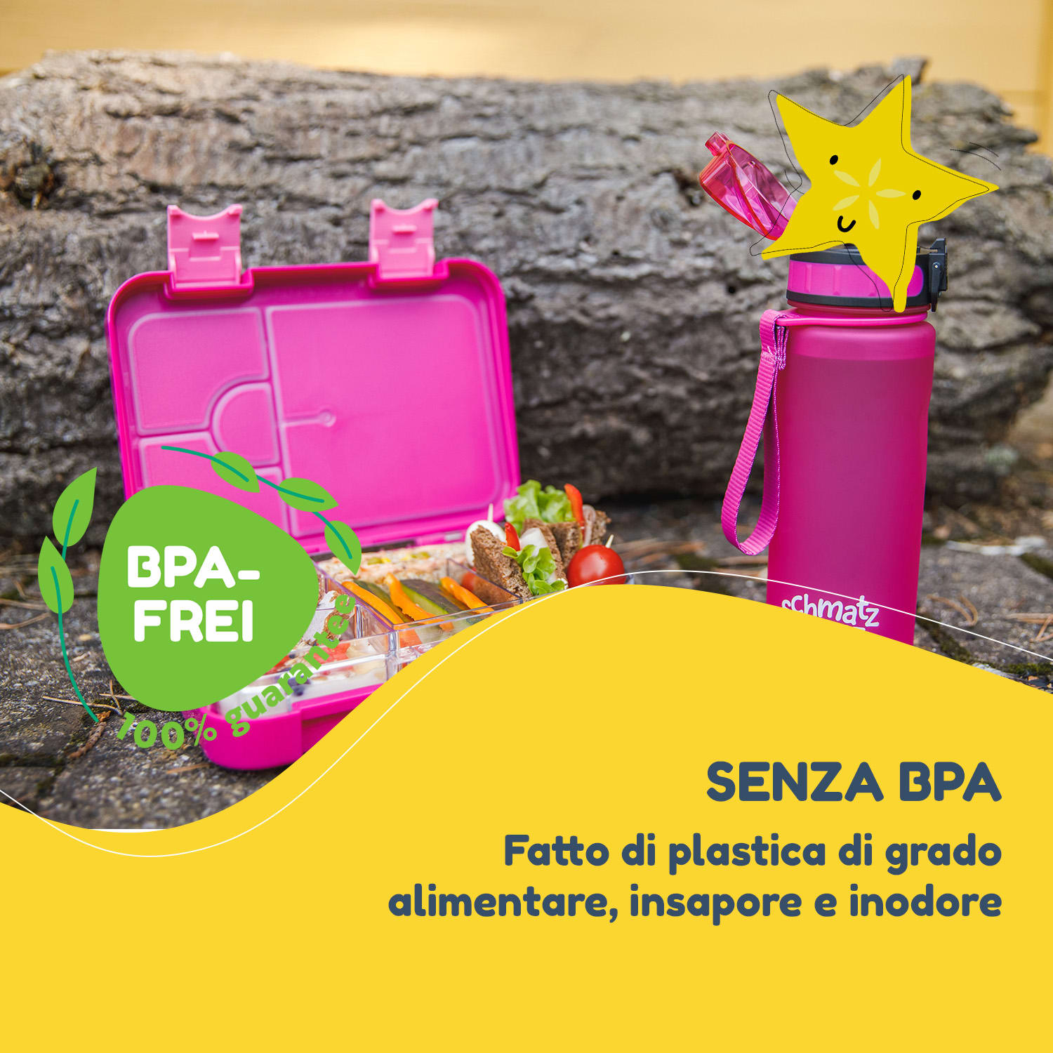schmatzfatz - Set da colazione: portapranzo e borraccia, Tritan, chiusura ermetica, senza BPA Fucsia