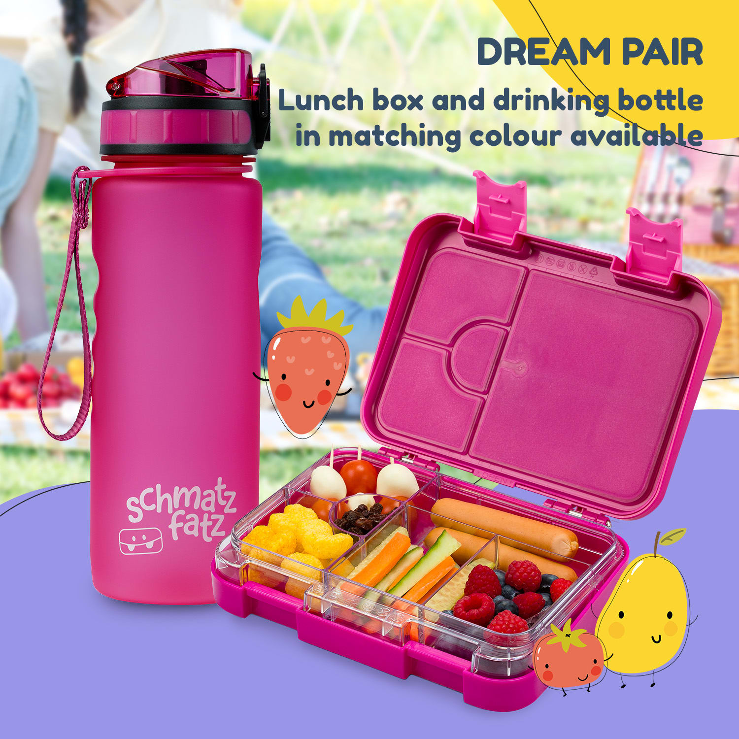 Schmatzfatz, set de mic dejun, caserolă de prânz și sticlă de băut, Tritan, capac etanș, fără BPA Mov